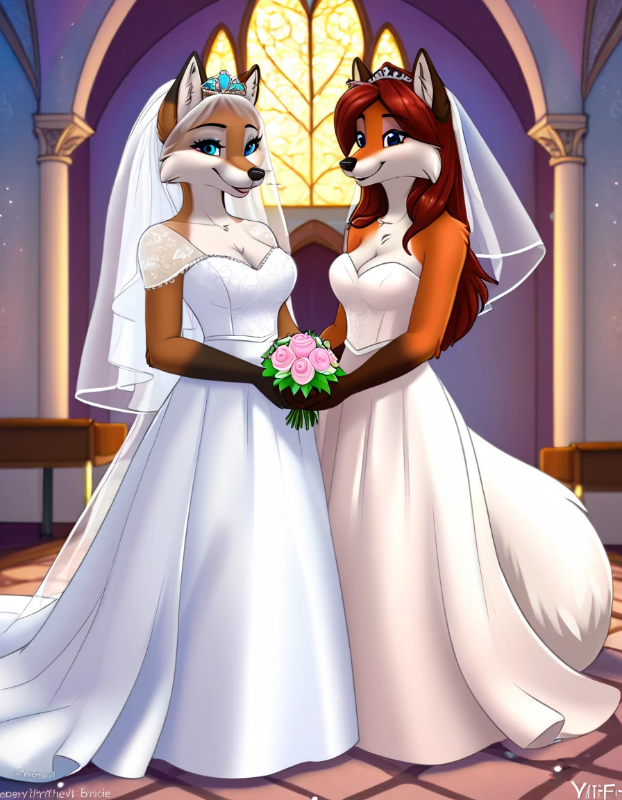 furry fox yiff bride  lesbian & lesbian women & women & wedding dress wedding dress   wedding dress  veil tiara chapel,