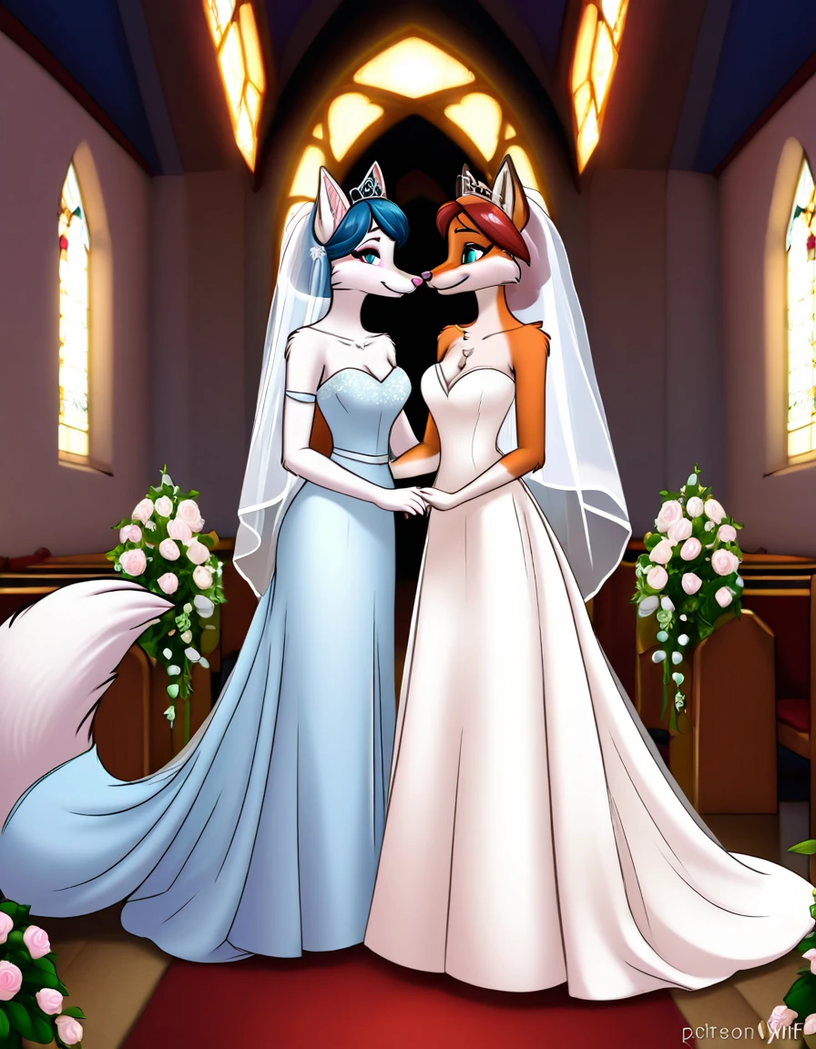 furry fox tails yiff bride lesbian & lesbian women & women & wedding dress wedding dress wedding dress veil tiara chapel,