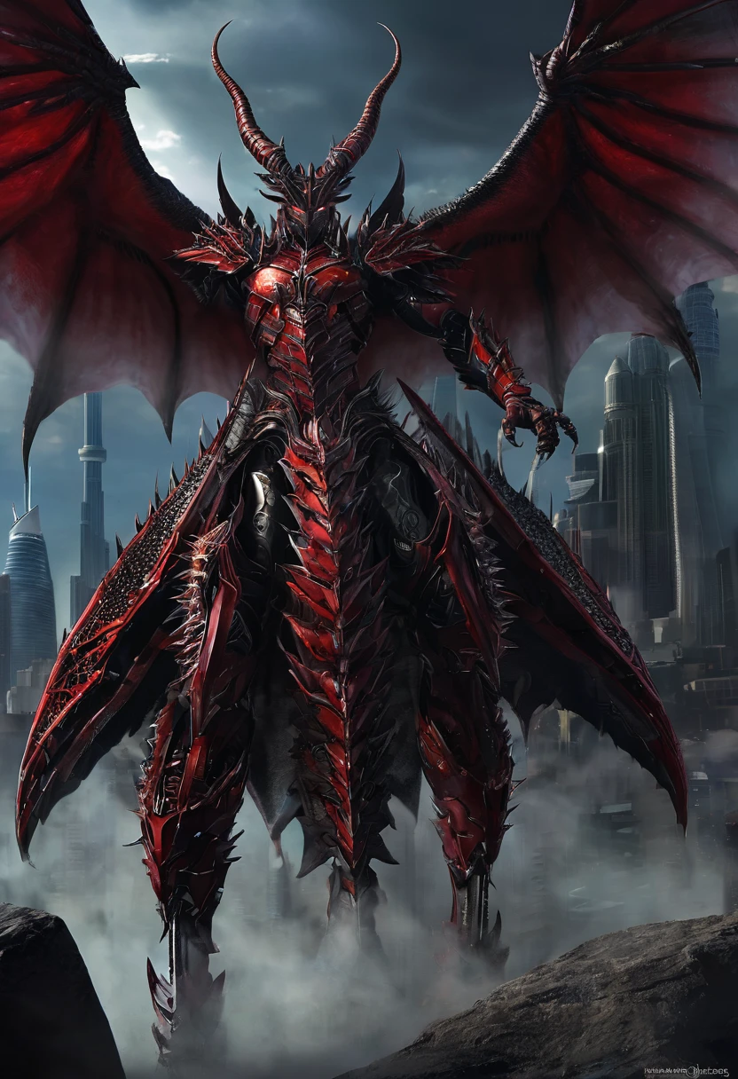 Noctarion: Detailed and Menacing Description
Physical Attributes
Height: Over 2,500 meters (8,200 feet)
Wingspan: Over 46,000 kilometers (28,580 miles)
Appearance
Scales and Markings: Noctarion’s body is covered in deep, velvety black scales. Crimson lines pulse rhythmically along his body, emphasizing his immense and terrifying power.
Eyes: His eyes glow a fierce red, emanating an intense and fearsome energy.
Claws and Teeth: Massive claws and razor-sharp teeth add to his formidable and deadly appearance.
Horns: Large, imposing horns adorn his head, adding to his intimidating presence.
Additional Features
Spikes and Armor: Noctarion’s body is lined with numerous spikes. He has three pairs of tails, each adorned with heavy, impenetrable armor.
Wings: Noctarion boasts two sets of massive wings. Each wing is bat-like, adorned with additional spikes, and emits shadow-like substances and pulsars of dark red energy, enhancing his menacing aura.
Mist and Aura: A dark mist surrounds him, distorting the air and creating an eerie, unsettling atmosphere.
Background and Scale
Scale: To emphasize Noctarion’s massive size, imagine placing the Burj Khalifa in the background. This tallest building in the world would look minuscule next to Noctarion, highlighting his dominance and power.
Visualization
Formidable Presence: Visualize Noctarion towering over the Burj Khalifa, his massive form dwarfing the skyscraper. His imposing horns and additional claws enhance his menacing look, while his spiked and armored tails sway behind him, ready to strike.
Powerful Wings: His two sets of wings are vast and powerful, each flap sending ripples of dark energy through the air. The wings, adorned with spikes, add to his intimidating appearance, casting shadows that seem to stretch for miles.
Energy and Mist: The shadow-like substances and dark red energy pulsars that he emits create a chilling atmosphere, making the air around him feel heavy and foreboding. The dark mist that surrounds him disto