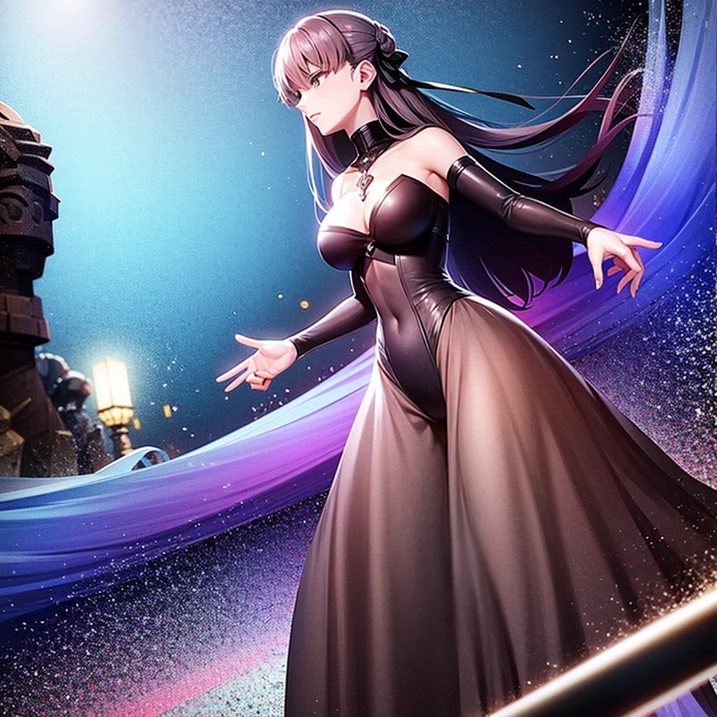 anime style(fate stay night) know arturia, woman of generous proportions, shiny intricate gothic clothing, dancing on the beach at night, very bright,HDR,abstract --quality .25 --chaos 100
