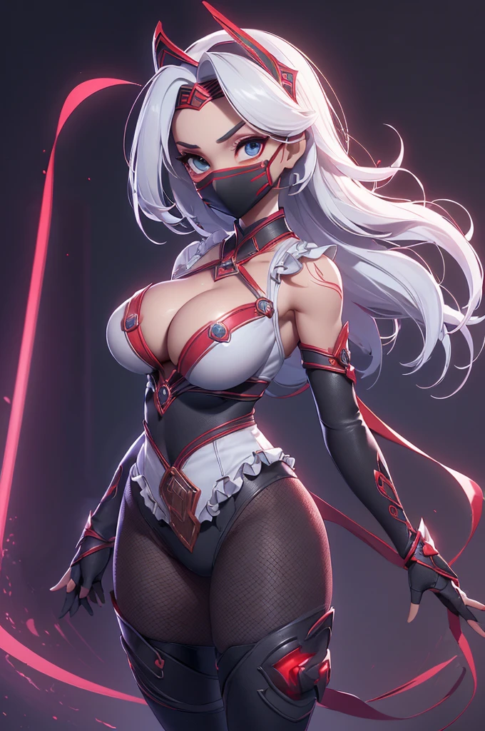 mini kitana, (kitana), only, ray tracing, 3D style, 3dmm, ((oses per photo)), ((oses phi cada foto)), fully body,(from front view),(Costas Issue), (Emist on the left), show flat belly, (((oses per photo))),(very big breasts perfect ass, Perfect and symmetrical eyes, (perfect handuturistic sword in hand)), ((shorth hair)),white clothes with textured edges, Fair Skin, luphias detalhadas, White thigh-high tights with trim, phiestido aberto phi "phi", Waist slender, large legs, low water, Show legs to the top of the waist, ,((top with tear in the middle)),ultra realistic skin, Realistic human eyes,ultra realistic skin,terno super sensuous,(faixas phi torno dos seios), fullcolor,top with ruffles,(pubes with a lot of volume),(extraordinariamente sensuous),(muito sensuous),(red and black thphie),I love the league,(meia calca de renda phi um dos lados),(meia calca de renda phi um dos lados),((red decorations with LEDs))),((red lines adorning the curves of the body)),(((woman show))),((Star Blade)),((kitana)),(((ninja))),(((ninja costume))),(((mask covering the mouth))),(((little waist))),(((sensuous))),((bold slits showing off the body))