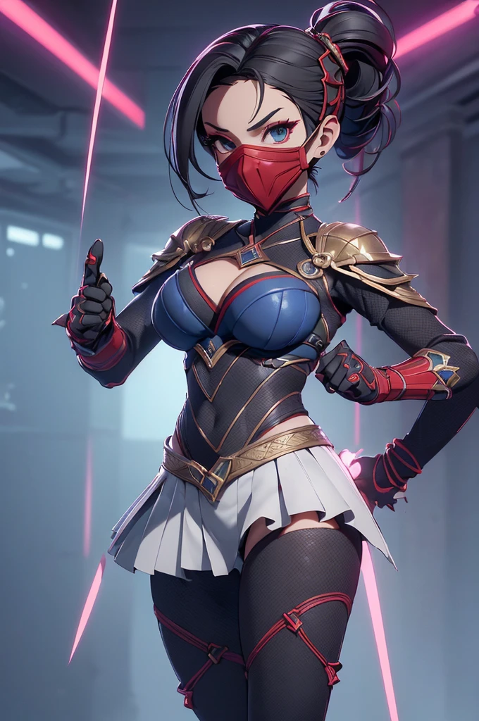mini kitana, (kitana), only, ray tracing, 3D style, 3dmm, ((oses per photo)), ((oses phi cada foto)), fully body,(from front view),(Costas Issue), (Emist on the left), show flat belly, (((oses per photo))),(very big breasts perfect ass, Perfect and symmetrical eyes, (perfect handuturistic sword in hand)), ((shorth hair)),white clothes with textured edges, Fair Skin, luphias detalhadas, White thigh-high tights with trim, phiestido aberto phi "phi", Waist slender, large legs, low water, Show legs to the top of the waist, ,((top with tear in the middle)),ultra realistic skin, Realistic human eyes,ultra realistic skin,terno super sensuous,(faixas phi torno dos seios), fullcolor,top with ruffles,(pubes with a lot of volume),(extraordinariamente sensuous),(muito sensuous),(red and black thphie),I love the league,(meia calca de renda phi um dos lados),(meia calca de renda phi um dos lados),((red decorations with LEDs))),((red lines adorning the curves of the body)),(((woman show))),((Star Blade)),((kitana)),(((ninja))),(((ninja costume))),(((mask covering the mouth))),(((little waist))),(((sensuous))),((bold slits showing off the body))
