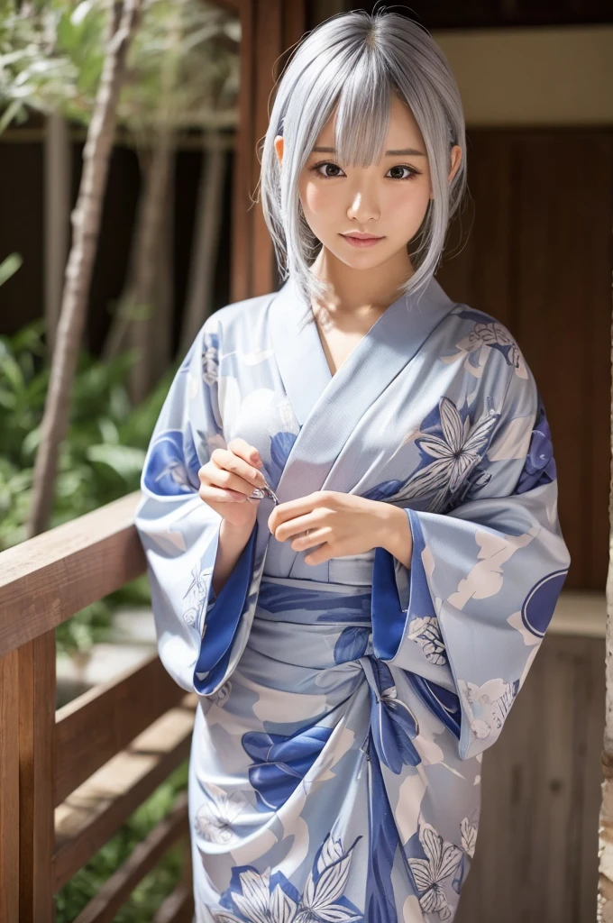 Masturbation　Erotic　Silver Hair　yukata