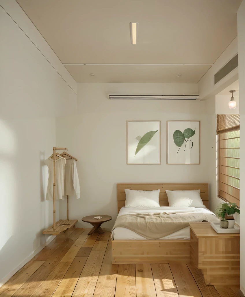 a flat ceiling and recessed downlights arranged in a sparse