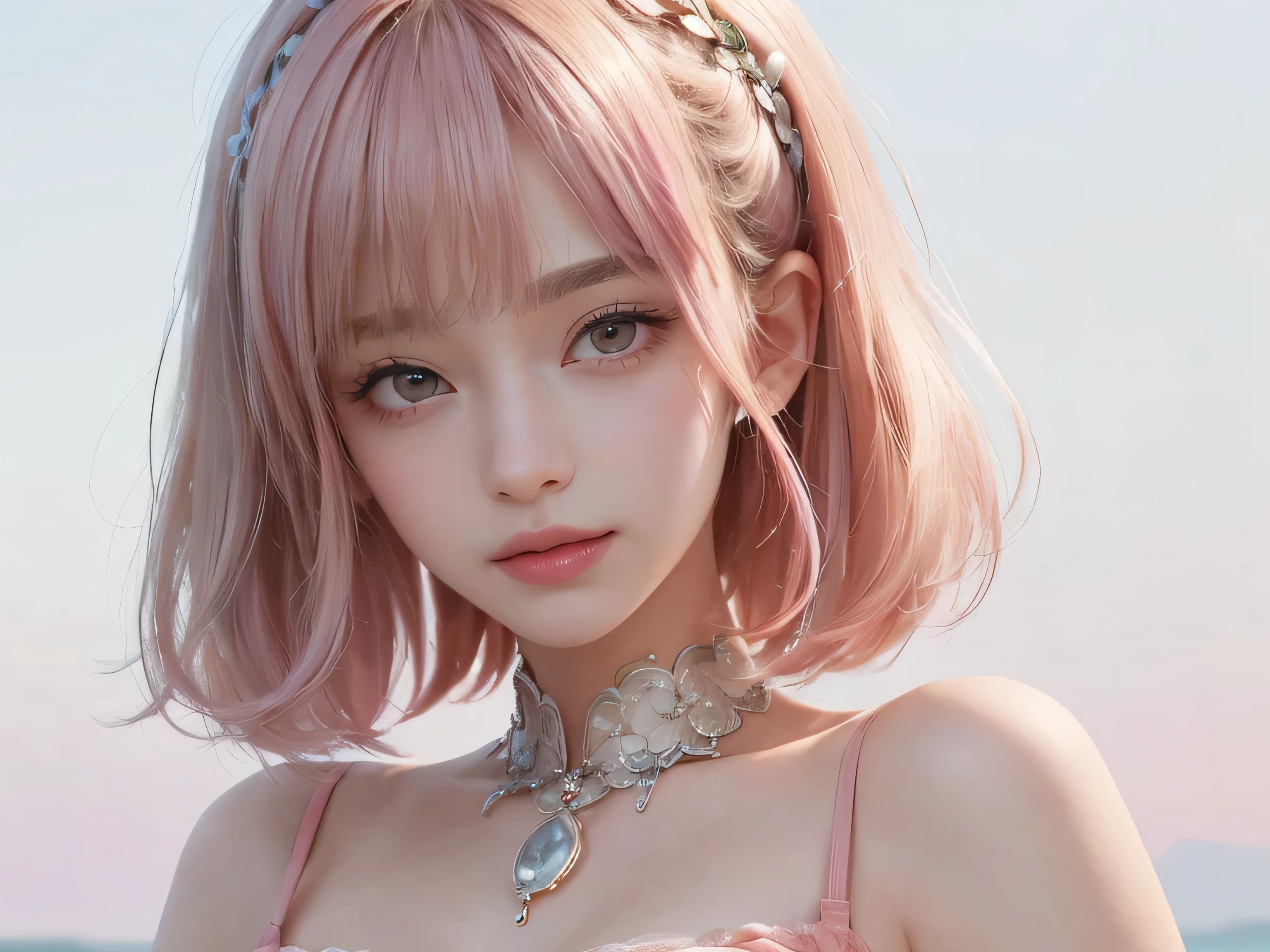 SFW:1.8、
(masterpiece、Highest quality:1.4)、
(8K resolution、Ultra-high resolution:1.2)、
Realistic,
Detailed depiction face、Eye for detailed depiction、Detailed skin、Detailed Hair、Glowing Skin、
Japanese Idols、Very beautiful woman、Detail and beauty that cannot be captured in reality:1.3、
Elegant and perfect figure、Perfect Anatomy、
1 Girl、17 years old、
Lip gloss、Add highlights to the eyes:1.5、
Dynamic Angle、(Beautiful Bangs、Highly Detailed Hair:1.5)、Glowing Skin:1.4、
Look closely at the camera、Natural and comfortable lighting、Highlights below、
Very cute smile、Very happy smile、
(Portraiture、White Background、Face close-up:2)、
Upper Body、
(Fluffy short bob hair、Pastel pink hair:1.5)、
eyelash、
Pale red eyes、
See-through costume、Brightly colored off-the-shoulder dress、