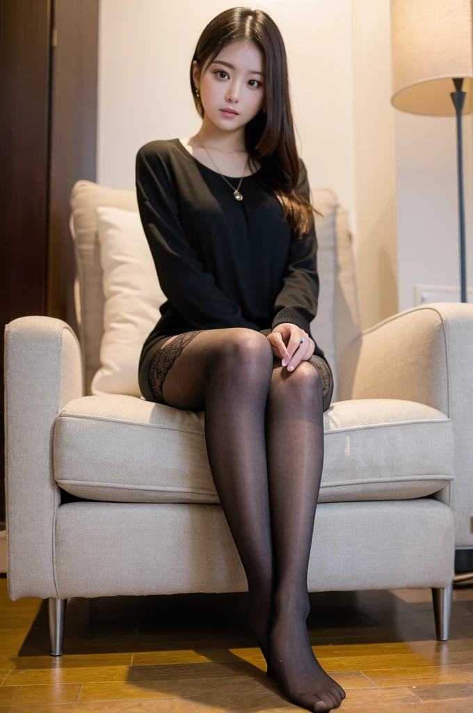 ulzzang-6500-v1.1, (RAW Photos:1.2), (Realistic Photo), Beautiful girl with attention to detail, (Realistic:1.4), Beautiful eye and face with High Detail, Beautiful eye with High Detail, Japanese , , (Ultra Realistic Pantyhose:1.2), No shoes, Sitting in a chair, (Ultra Realistic pantyhose:1. 2), No shoes, Toes, Sitting in a chair, Huge file sizes, High resolution, very detailed, Highest quality, [masterpiece:1. 6], figure, very detailed, Hmph, detailed, Highest quality, 8k wallpaper, Cinema Lighting, One Girl, 17 years old, Perfect figure, タレeyeかわいい, 大きく美しいeye, eye , (( masterpiece)), Highest quality, 1 Girl, Eyeshadow, ((Full Body Shot:1.4)),.
