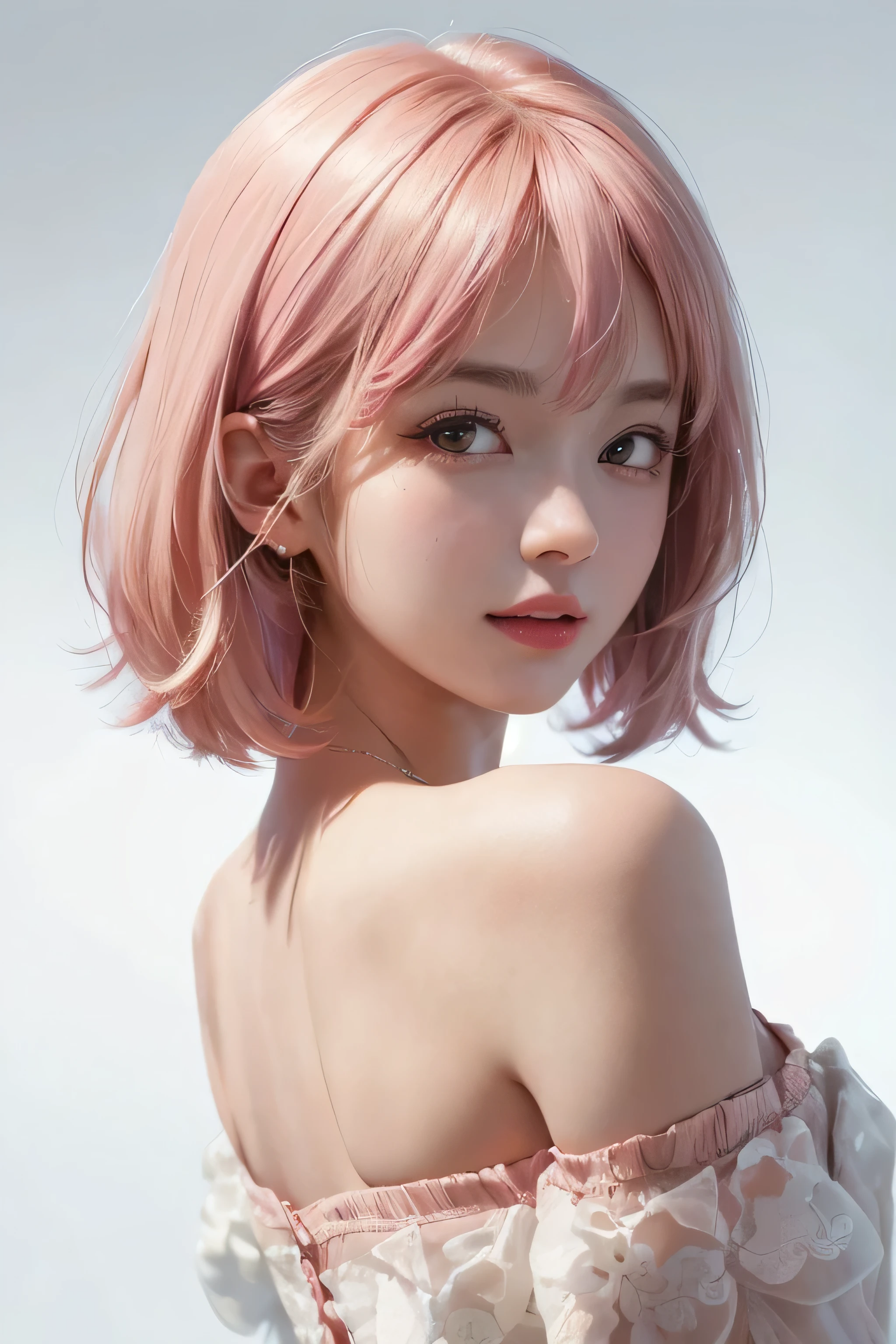 SFW:1.8、
(masterpiece、Highest quality:1.4)、
(8K resolution、Ultra-high resolution:1.2)、
Realistic,
Detailed depiction face、Eye for detailed depiction、Detailed skin、Detailed Hair、Glowing Skin、
Japanese Idols、Very beautiful woman、Detail and beauty that cannot be captured in reality:1.3、
Elegant and perfect figure、Perfect Anatomy、
1 Girl、17 years old、
Lip gloss、Add highlights to the eyes:1.5、
Dynamic Angle、(Beautiful Bangs、Highly Detailed Hair:1.5)、Glowing Skin:1.4、
Look closely at the camera、Natural and comfortable lighting、Highlights below、
Very cute smile、Very happy smile、
(Portraiture、White Background、Face close-up:2)、
Upper Body、
(Fluffy short bob hair、Pastel pink hair:1.5)、
eyelash、
Pale red eyes、
See-through costume、Brightly colored off-the-shoulder dress、