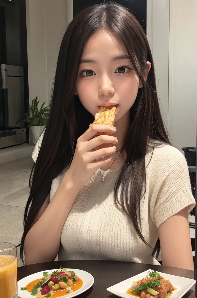 A gal eating delicious food