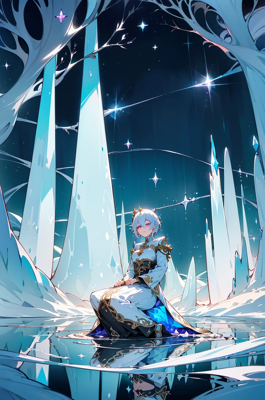 lake, in the middle there is an island, na ilha tem um naughty man de cabelos brancos nun dress e uma Woman de long gray hair com uma humble clothing, everything around is frozen, There are lights in the sky (fairies) represented as lights,

naughty man, (short white hair:1.2, cute hair style, detailed short hair), (((glare eyes:1.3))), intricate Olhos, beautiful detailed Olhos, symmetrical Olhos, big eyes:1.5, handsome naughty man, naughty man:1.5, 1 naughty man, (mascle, Muscle, 1 naughty man, 1 naughty man, breastplate, naughty man chest, muscular), Youngh, ((1 mascle, 1 mascle, 1 naughty man, naughty man, mascle gender:1.5, handsome naughty man, mascle focus)),
serious face, mysterious,
(nun dress, roupa chic), (((intricate outfit, intricate clothes, embroidered clothing, ornate outfit, Embroidered clothes, ornate clothes))), (((crystal clothing, trajes chics, white outfit))),

Woman, (long gray hair:1.2, cute hair style, detailed long hair), (((glare eyes:1.3))), intricate Olhos, beautiful detailed Olhos, symmetrical Olhos, big eyes:1.5, beautiful Woman, Woman:1.5, 1 Woman, (female, Youngh, 1 Woman, 1 Woman, breastplate, Woman chest, chic), Youngh, ((1 female, 1 female, 1 Woman, Woman, female gender:1.5, beautiful Woman, female focus)),
happy face, happy,
(humble clothing, simple outfit), (((intricate outfit, intricate clothes, embroidered clothing, ornate outfit, Embroidered clothes, ornate clothes))), (((crystal clothing, simple costumes, humble clothing))),

(dynamic pose:1.0), felizes e chics, (centred, scale to fit dimensions, rule of thirds),

((icy landscape, lake com ilha, magical atmosphere, luzes de fairies no céu)), scenario:1.25, intricate scenario, ((fundo de lake congelado com ilha e luzes de fairies)),

(Glossy gelo ornaments), high resolution, sharp focus, (ultra detaild, extremely detaild), (photorealistic art:1.37), (extremely detaild CG unity 8k wallpaper), (((swirly vibrant colors, vibrant theme))), (intricate), (work of art), (best qualitye
