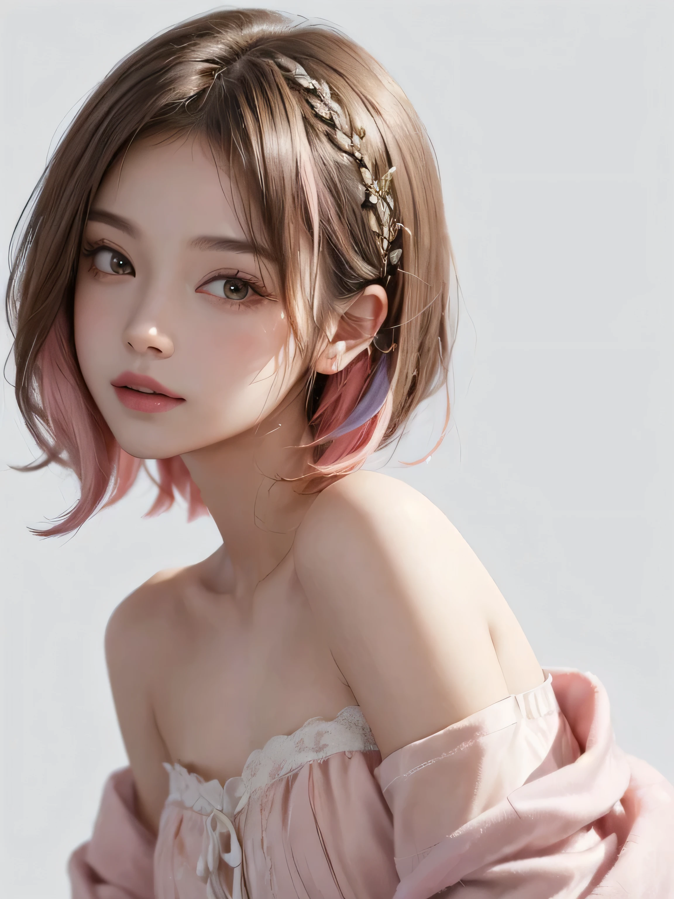 SFW:1.8、
(masterpiece、Highest quality:1.4)、
(8K resolution、Ultra-high resolution:1.2)、
Realistic,
Detailed depiction face、Eye for detailed depiction、Detailed skin、Detailed Hair、Glowing Skin、
Japanese Idols、Very beautiful woman、Detail and beauty that cannot be captured in reality:1.3、
Elegant and perfect figure、Perfect Anatomy、
1 Girl、、
Lip gloss、Add highlights to the eyes:1.5、
Dynamic Angle、(Beautiful Bangs、Highly Detailed Hair:1.5)、Glowing Skin:1.4、
Look closely at the camera、Natural and comfortable lighting、Highlights below、
Very cute smile、Very happy smile、
(Portraiture、White Background、Face close-up:2）、
Upper Body、
(Fluffy short bob hair、Pastel pink hair:1.5)、
eyelash、
Pale red eyes、
See-through costume、Brightly colored off-the-shoulder dress、