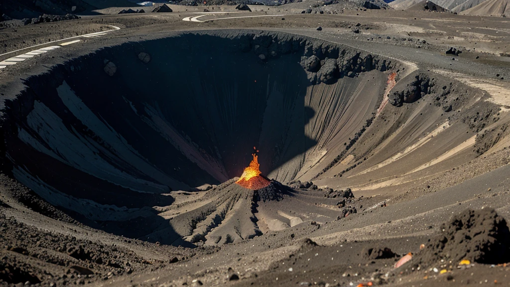 A person dumping a lot of age into the magma of a volcano,crater