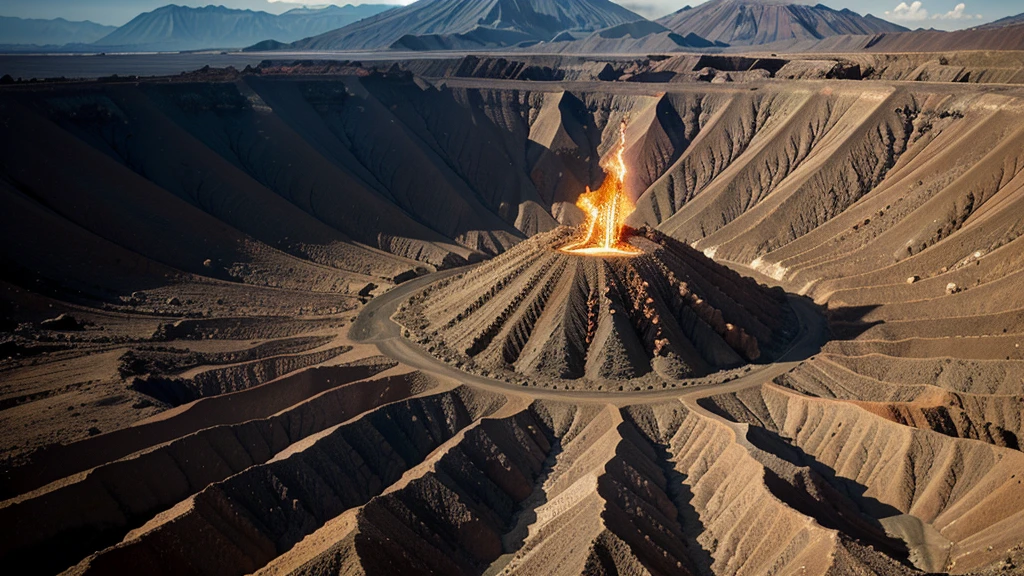 火山のmagmaの中に大量のゴミを捨てる人,crater,magma