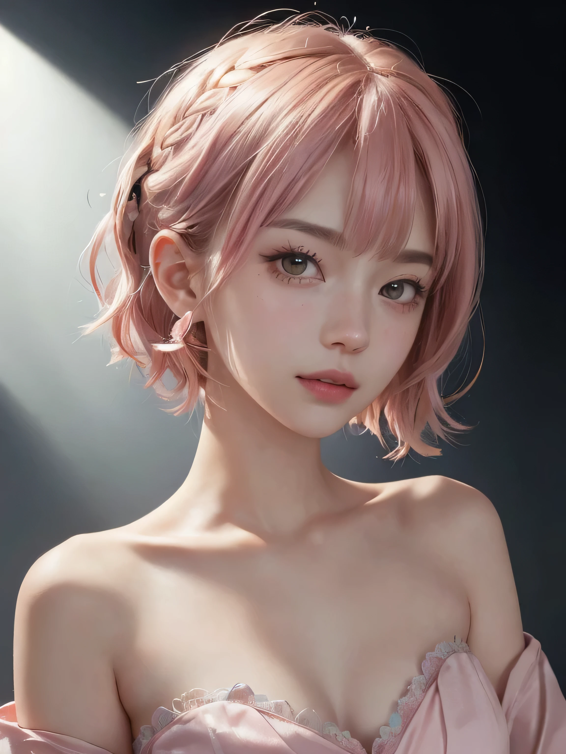 SFW:1.8、
(masterpiece、Highest quality:1.4)、
(8K resolution、Ultra-high resolution:1.2)、
Realistic,
Detailed depiction face、Eye for detailed depiction、Detailed skin、Detailed Hair、Glowing Skin、
Japanese Idols、Very beautiful woman、Detail and beauty that cannot be captured in reality:1.3、
Elegant and perfect figure、Perfect Anatomy、
1 Girl、17 years old、
Lip gloss、Add highlights to the eyes:1.5、
Dynamic Angle、(Beautiful Bangs、Highly Detailed Hair:1.5)、Glowing Skin:1.4、
Look closely at the camera、Natural and comfortable lighting、Highlights below、
Very cute smile、Very happy smile、
(Portraiture、White Background、Face close-up:2）、
Upper Body、
(Fluffy short bob hair、Pastel pink hair:1.5)、
eyelash、
Pale red eyes、
See-through costume、Brightly colored off-the-shoulder dress、