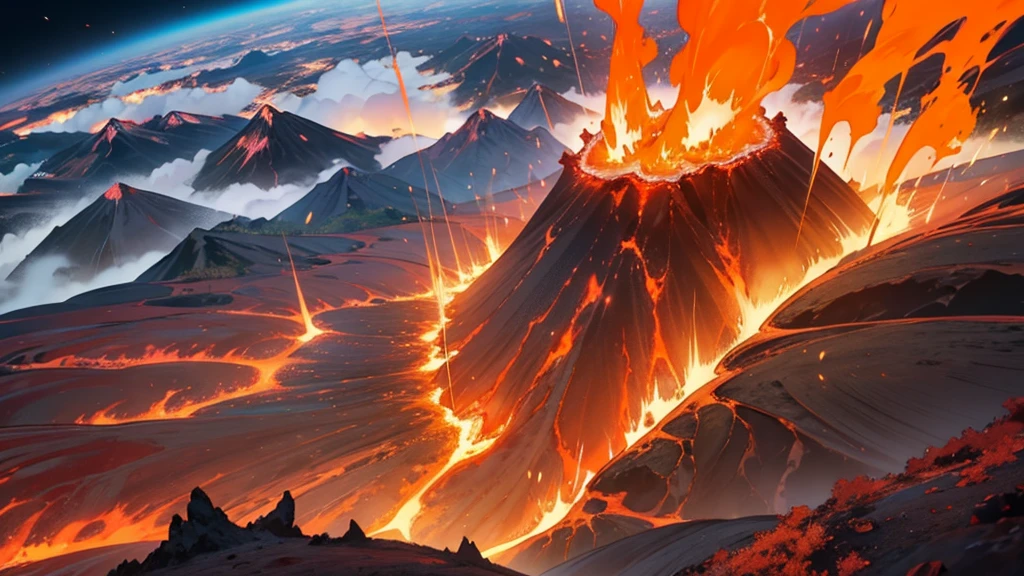 火山のmagmaの中に大量のゴミを捨てる人,crater,magma