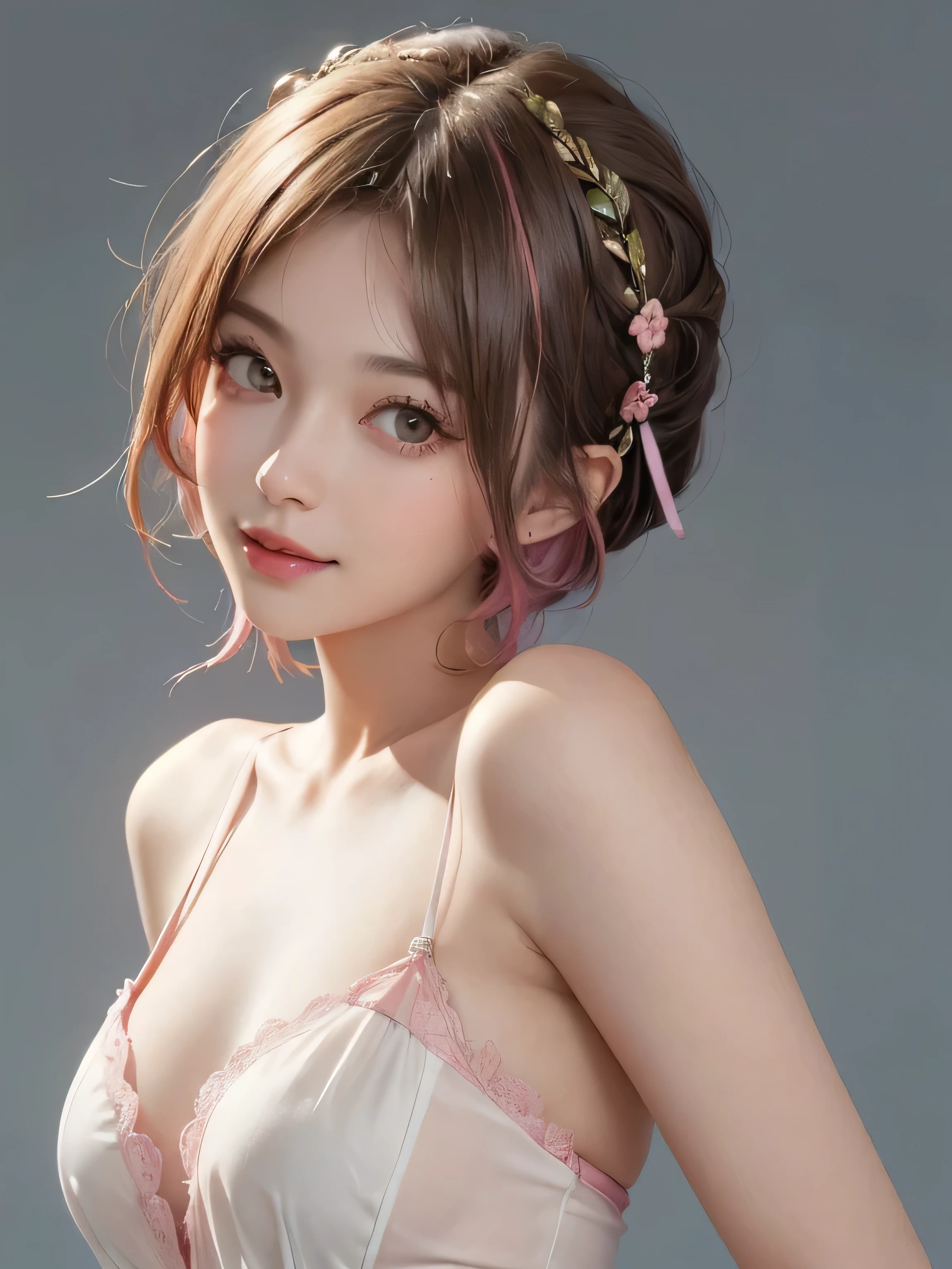 SFW:1.8、
(masterpiece、Highest quality:1.4)、
(8K resolution、Ultra-high resolution:1.2)、
Realistic,
Detailed depiction face、Eye for detailed depiction、Detailed skin、Detailed Hair、Glowing Skin、
Japanese Idols、Very beautiful woman、Detail and beauty that cannot be captured in reality:1.3、
Elegant and perfect figure、Perfect Anatomy、
1 Girl、17 years old、
Lip gloss、Add highlights to the eyes:1.5、
Dynamic Angle、(Beautiful Bangs、Highly Detailed Hair:1.5)、Glowing Skin:1.4、
Look closely at the camera、Natural and comfortable lighting、Highlights below、
Very cute smile、Very happy smile、
(Portraiture、White Background、Face close-up:2）、
Upper Body、
(Fluffy short bob hair、Pastel pink hair:1.5)、
eyelash、
Pale red eyes、
See-through costume、Brightly colored off-the-shoulder dress、