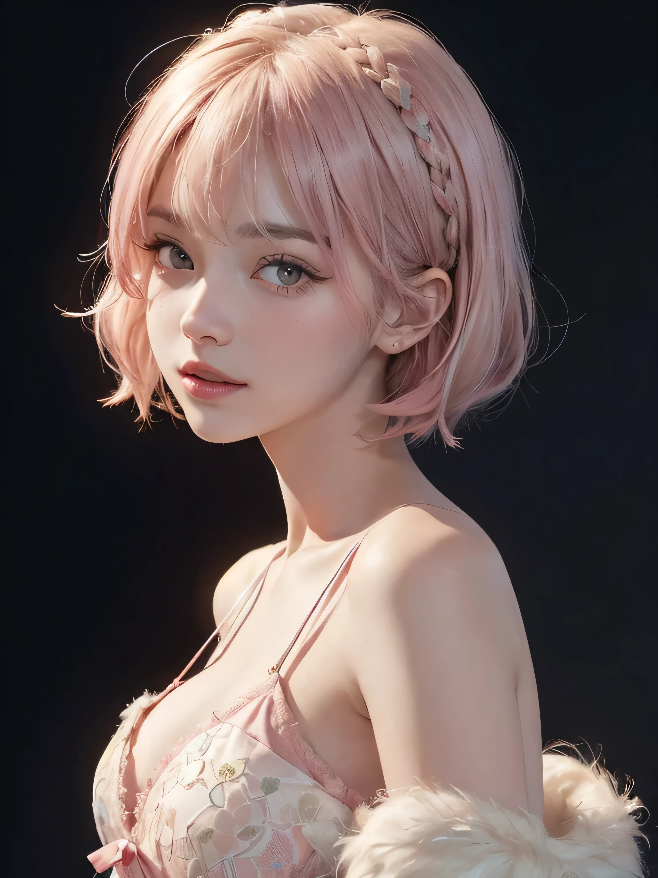 SFW:1.8、
(masterpiece、Highest quality:1.4)、
(8K resolution、Ultra-high resolution:1.2)、
Realistic,
Detailed depiction face、Eye for detailed depiction、Detailed skin、Detailed Hair、Glowing Skin、
Japanese Idols、Very beautiful woman、Detail and beauty that cannot be captured in reality:1.3、
Elegant and perfect figure、Perfect Anatomy、
1 Girl、17 years old、
Lip gloss、Add highlights to the eyes:1.5、
Dynamic Angle、(Beautiful Bangs、Highly Detailed Hair:1.5)、Glowing Skin:1.4、
Look closely at the camera、Natural and comfortable lighting、Highlights below、
Very cute smile、Very happy smile、
(Portraiture、White Background、Face close-up:2）、
Upper Body、
(Fluffy short bob hair、Pastel pink hair:1.5)、
eyelash、
Pale red eyes、
See-through costume、Brightly colored off-the-shoulder dress、