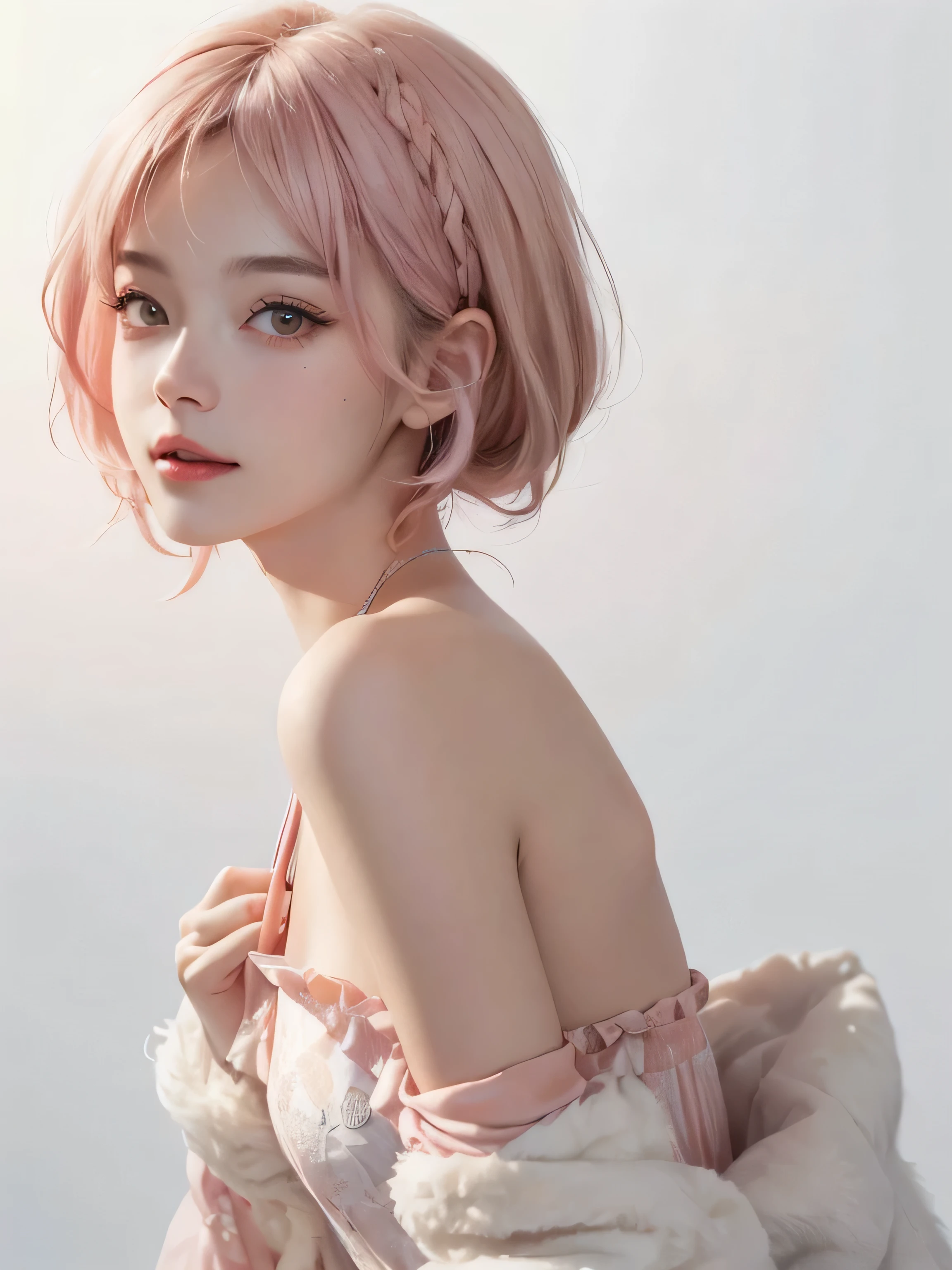 SFW:1.8、
(masterpiece、Highest quality:1.4)、
(8K resolution、Ultra-high resolution:1.2)、
Realistic,
Detailed depiction face、Eye for detailed depiction、Detailed skin、Detailed Hair、Glowing Skin、
Japanese Idols、Very beautiful woman、Detail and beauty that cannot be captured in reality:1.3、
Elegant and perfect figure、Perfect Anatomy、
1 Girl、17 years old、
Lip gloss、Add highlights to the eyes:1.5、
Dynamic Angle、(Beautiful Bangs、Highly Detailed Hair:1.5)、Glowing Skin:1.4、
Look closely at the camera、Natural and comfortable lighting、Highlights below、
Very cute smile、Very happy smile、
(Portraiture、White Background、Face close-up:2)、
Upper Body、
(Fluffy short bob hair、Pastel pink hair:1.5)、
eyelash、
Pale red eyes、
See-through costume、Brightly colored off-the-shoulder dress、