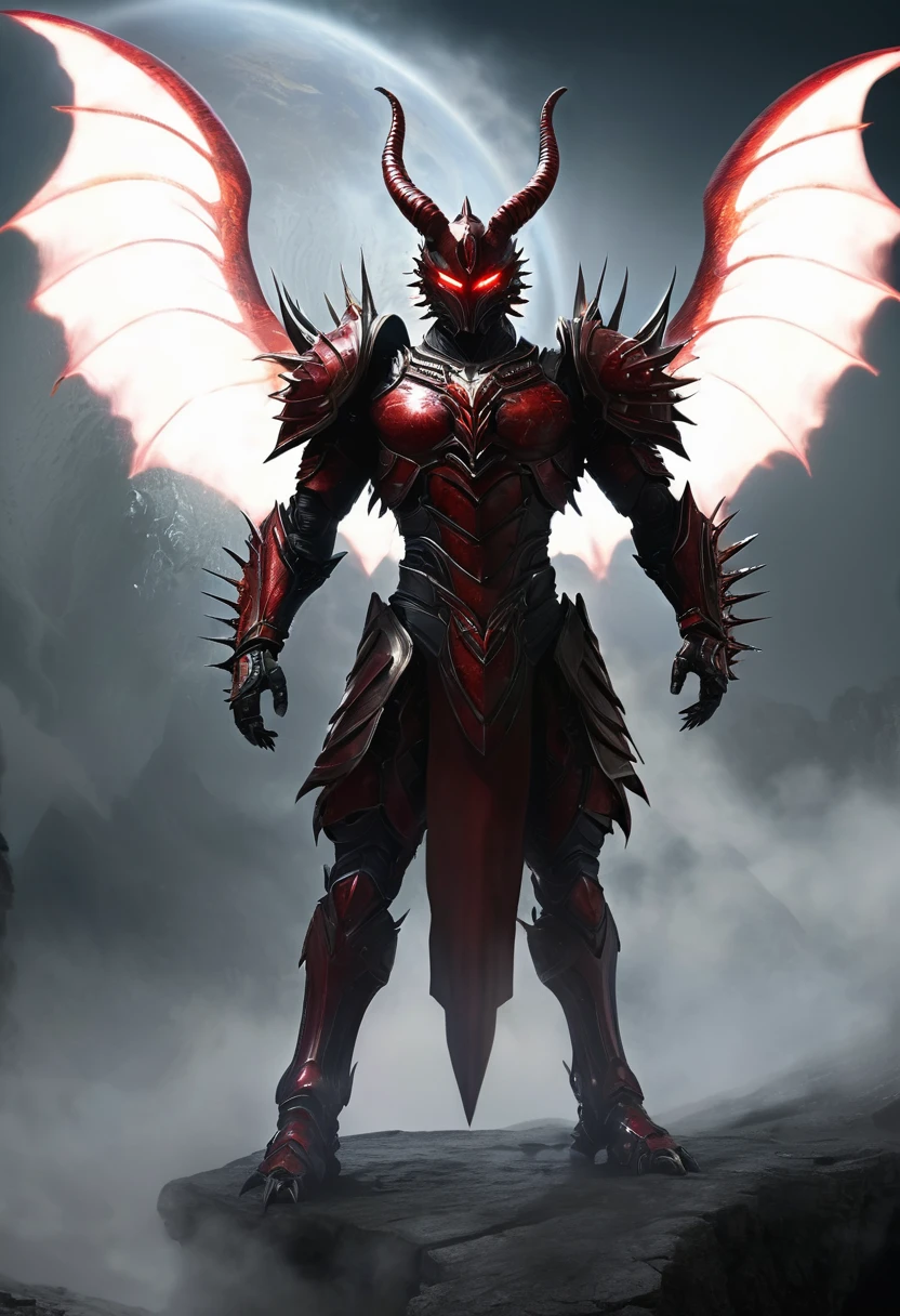 Noctarion: Detailed and Menacing Description Physical Attributes Height: Over 2,500 meters (8,200 feet) Wingspan: Over 46,000 kilometers (28,580 miles) Appearance Scales and Markings: Noctarion’s body is covered in deep, velvety black scales. Crimson lines pulse rhythmically along his body, emphasizing his immense and terrifying power. Eyes: His eyes glow a fierce red, emanating an intense and fearsome energy. Claws and Teeth: Massive claws and razor-sharp teeth add to his formidable and deadly appearance. Horns: Large, imposing horns adorn his head, adding to his intimidating presence. Additional Features Spikes and Armor: Noctarion’s body is lined with numerous spikes. He has three pairs of tails, each adorned with heavy, impenetrable armor. Wings: Noctarion boasts two sets of massive wings. Each wing is bat-like, adorned with additional spikes, and emits shadow-like substances and pulsars of dark red energy, enhancing his menacing aura. Mist and Aura: A dark mist surrounds him, distorting the air and creating an eerie, unsettling atmosphere. Background and Scale Scale: To emphasize Noctarion’s massive size, imagine placing the Burj Khalifa in the background. This tallest building in the world would look minuscule next to Noctarion, highlighting his dominance and power. Visualization Formidable Presence: Visualize Noctarion towering over the Burj Khalifa, his massive form dwarfing the skyscraper. His imposing horns and additional claws enhance his menacing look, while his spiked and armored tails sway behind him, ready to strike. Powerful Wings: His two sets of wings are vast and powerful, each flap sending ripples of dark energy through the air. The wings, adorned with spikes, add to his intimidating appearance, casting shadows that seem to stretch for miles. Energy and Mist: The shadow-like substances and dark red energy pulsars that he emits create a chilling atmosphere.