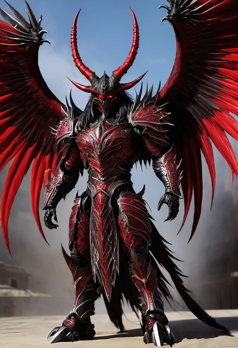 Noctarion: Detailed and Menacing Description Physical Attributes Height: Over 2,500 meters (8,200 feet) Wingspan: Over 46,000 kilometers (28,580 miles) Appearance Scales and Markings: Noctarion’s body is covered in deep, velvety black scales. Crimson lines pulse rhythmically along his body, emphasizing his immense and terrifying power. Eyes: His eyes glow a fierce red, emanating an intense and fearsome energy. Claws and Teeth: Massive claws and razor-sharp teeth add to his formidable and deadly appearance. Horns: Large, imposing horns adorn his head, adding to his intimidating presence. Additional Features Spikes and Armor: Noctarion’s body is lined with numerous spikes. He has three pairs of tails, each adorned with heavy, impenetrable armor. Wings: Noctarion boasts two sets of massive wings. Each wing is bat-like, adorned with additional spikes, and emits shadow-like substances and pulsars of dark red energy, enhancing his menacing aura. Mist and Aura: A dark mist surrounds him, distorting the air and creating an eerie, unsettling atmosphere. Background and Scale Scale: To emphasize Noctarion’s massive size, imagine placing the Burj Khalifa in the background. This tallest building in the world would look minuscule next to Noctarion, highlighting his dominance and power. Visualization Formidable Presence: Visualize Noctarion towering over the Burj Khalifa, his massive form dwarfing the skyscraper. His imposing horns and additional claws enhance his menacing look, while his spiked and armored tails sway behind him, ready to strike. Powerful Wings: His two sets of wings are vast and powerful, each flap sending ripples of dark energy through the air. The wings, adorned with spikes, add to his intimidating appearance, casting shadows that seem to stretch for miles. Energy and Mist: The shadow-like substances and dark red energy pulsars that he emits create a chilling atmosphere.