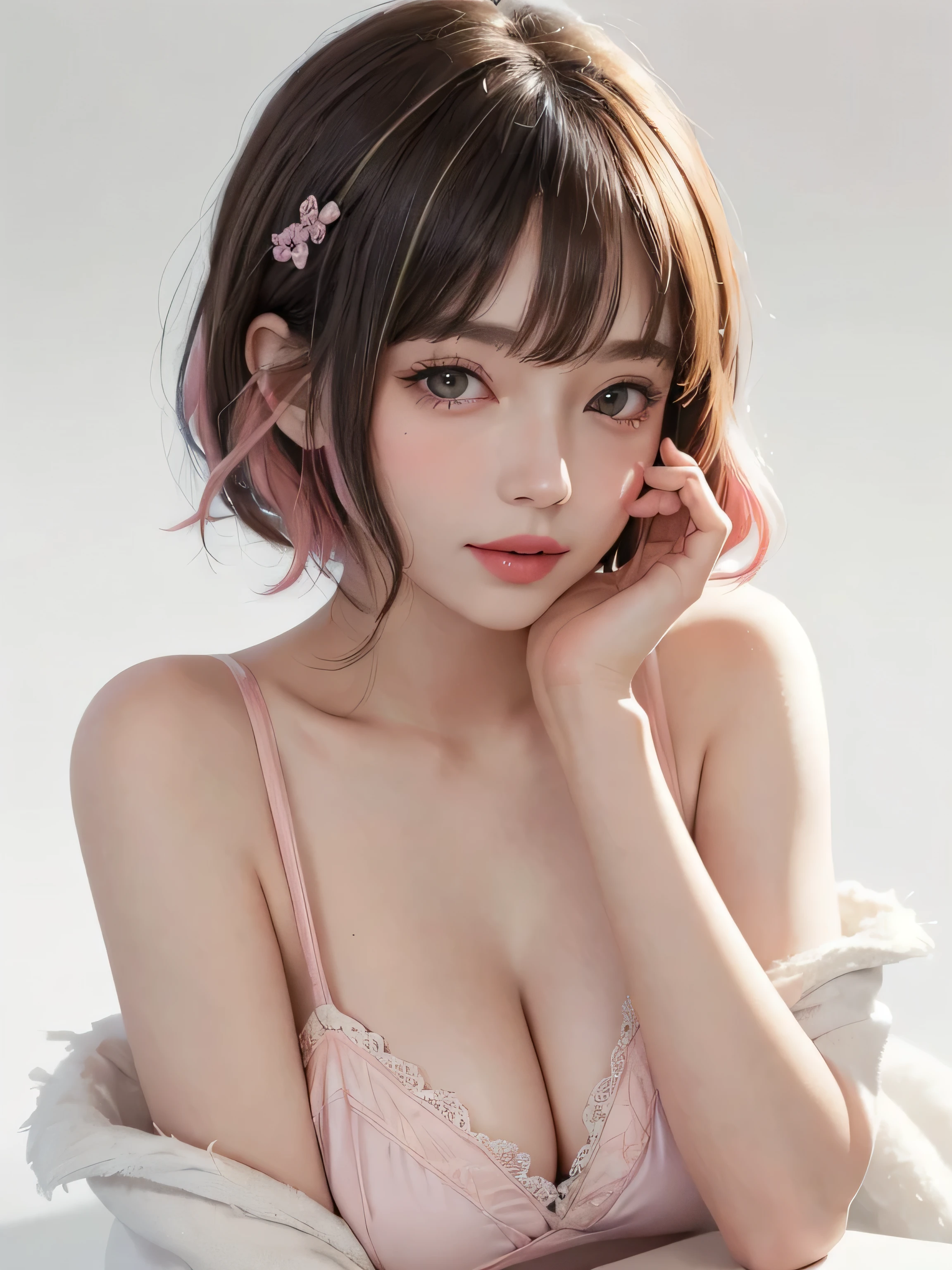 SFW:1.8、
(masterpiece、Highest quality:1.4)、
(8K resolution、Ultra-high resolution:1.2)、
Realistic,
Detailed depiction face、Eye for detailed depiction、Detailed skin、Detailed Hair、Glowing Skin、
Japanese Idols、Very beautiful woman、Detail and beauty that cannot be captured in reality:1.3、
Elegant and perfect figure、Perfect Anatomy、
1 Girl、、
Lip gloss、Add highlights to the eyes:1.5、
Dynamic Angle、(Beautiful Bangs、Highly Detailed Hair:1.5)、Glowing Skin:1.4、
Look closely at the camera、Natural and comfortable lighting、Highlights below、
Very cute smile、Very happy smile、
(Portraiture、White Background、Face close-up:2)、
Upper Body、
(Fluffy short bob hair、Pastel pink hair:1.5)、
eyelash、
Pale red eyes、
See-through costume、Brightly colored off-the-shoulder dress、