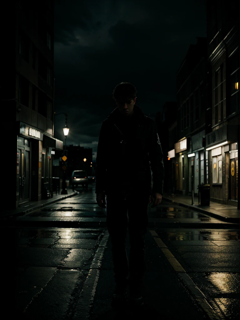 sad, gloomy, dramatic lighting, street empty