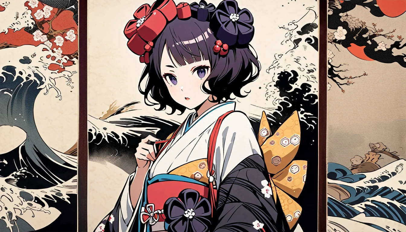 (((Katsushika Hokusai))), (((Ink Painting))), ((Skeleton)), Japanese style headphones, Delicate and precise, Modern ukiyo-e style