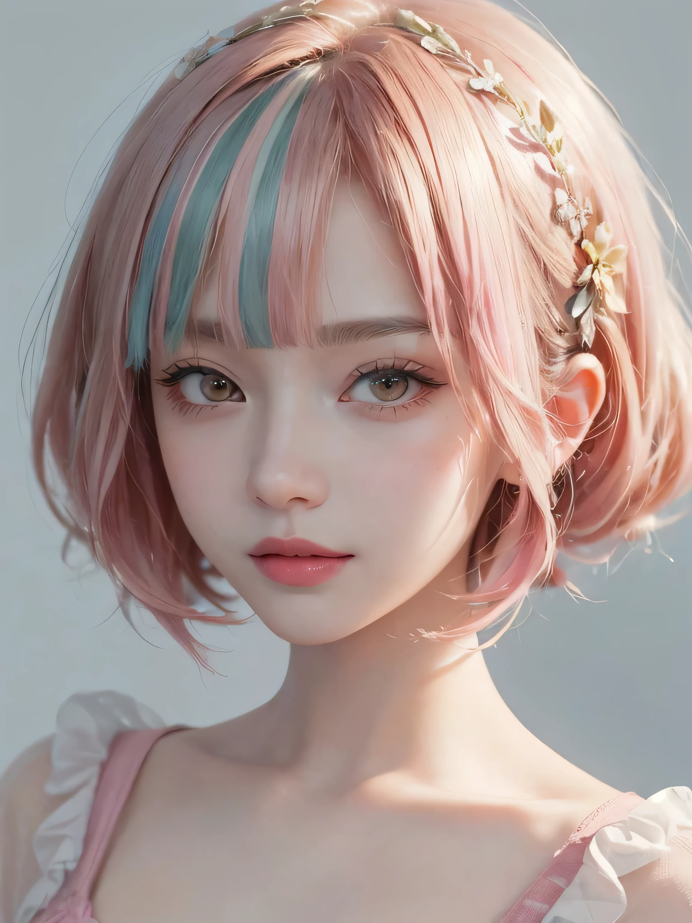 SFW:1.8、
(masterpiece、Highest quality:1.4)、
(8K resolution、Ultra-high resolution:1.2)、
Realistic,
Detailed depiction face、Eye for detailed depiction、Detailed skin、Detailed Hair、Glowing Skin、
Japanese Idols、Very beautiful woman、Detail and beauty that cannot be captured in reality:1.3、
Elegant and perfect figure、Perfect Anatomy、
1 Girl、、
Lip gloss、Add highlights to the eyes:1.5、
Dynamic Angle、(Beautiful Bangs、Highly Detailed Hair:1.5)、Glowing Skin:1.4、
Look closely at the camera、Natural and comfortable lighting、Highlights below、
Very cute smile、Very happy smile、
(Portraiture、White Background、Face close-up:2)、
Upper Body、
(Fluffy short bob hair、Pastel pink hair:1.5)、
eyelash、
Pale red eyes、
See-through costume、Brightly colored off-the-shoulder dress、