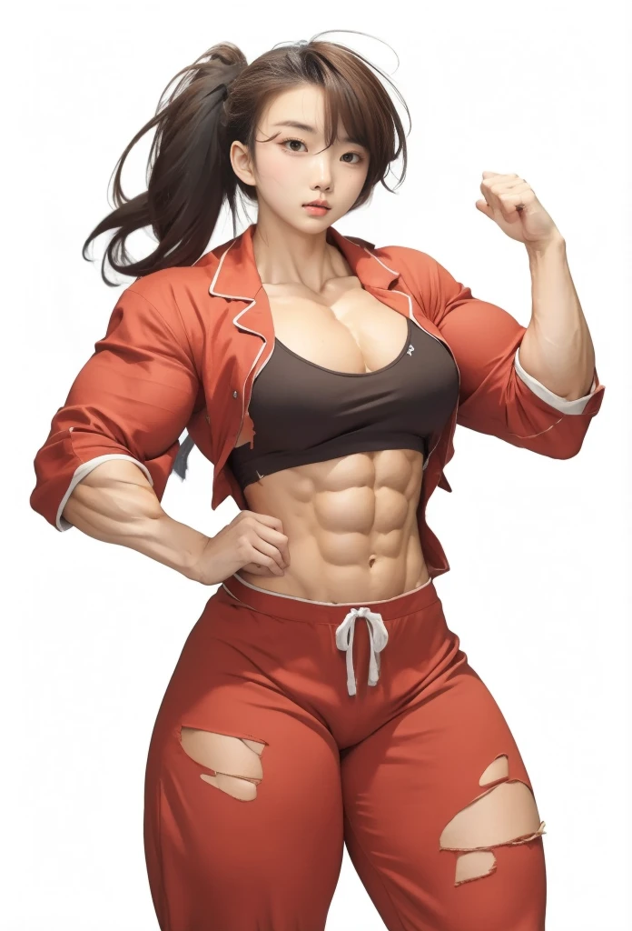 torn clothes, best quality,1 girl, female,pajamas,beautiful,muscular ,,military,muscular shoulder,,,muscular female, alternate muscle size,