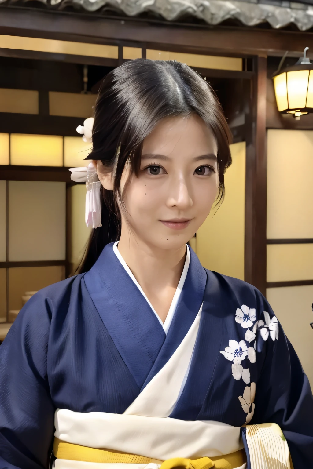 ((Top Quality, 8K, Masterpiece: 1.3)), Sharp Focus: 1.2, (Super Beautiful Face: 1.0), (Slender Abs Beauty: 1.0), (Shiny Skin: 1.0), Realistic Photography, Black Hair, Realistic Pupils, Video Lighting, High Definition Eyes and Face, Video Lighting, (Cowboy Shot: 1.3), (kimono, hakama, obi: 1.4), (Japanese Cute Actress), in nature, traditional kimono, happy, Looking at the audience, head on, correct ????????????