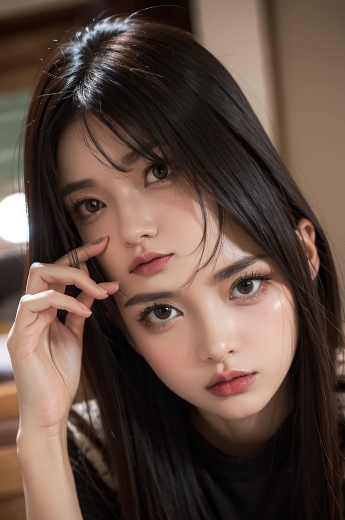 NSFW, (((sex with multiple men))) ,Mastepiece, highest quality, Photorealistic, finely, High resolution, 8K Wallpaper, Perfect dynamic composition, Sharp focus, Beautiful and fine details, Medium Hair, Big and ample breasts, (girl), Age 28, (Drooping eyes:1.6), beauty, Japanese, Photographed from the front, on bed, premium hotel, at night