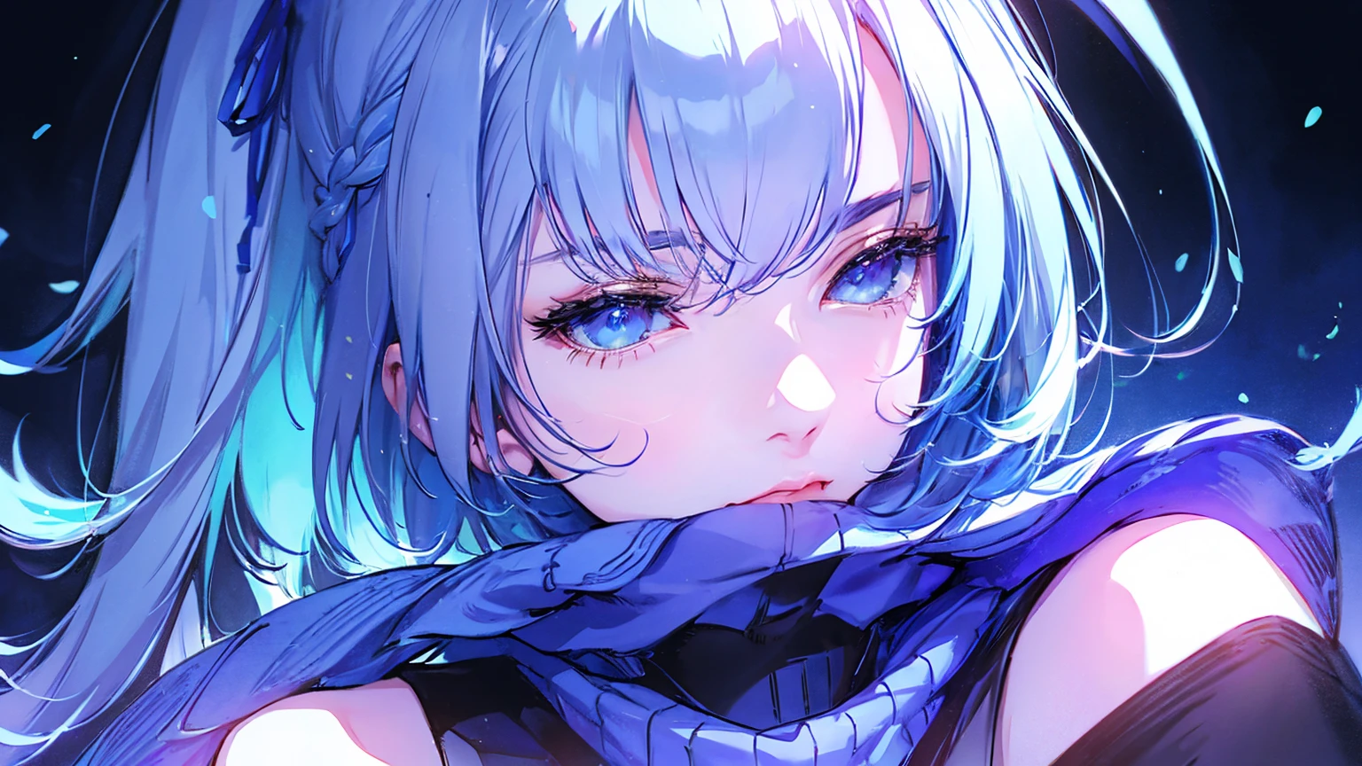 illustrator, anime , realistic ,sketch , 1 girl, ,lip, sweater,order, Blue gradient background, neon hair,Textured trim, Canadian, (masterpiece,Best quality) ganyou