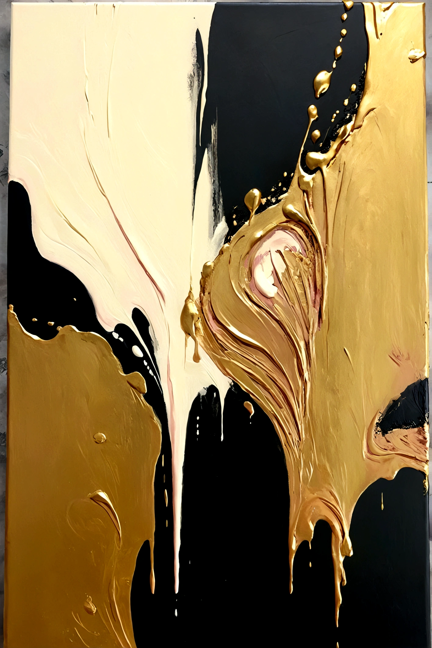 black,gold,Gold plating,Rose,vanilla,cream,Thick Texture Paint, whiskey,Abstract Art,emotion,emotion