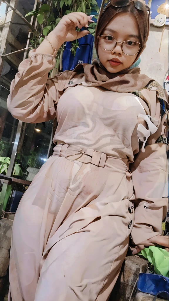 Indonesian woman, chubby body, wearing long dress