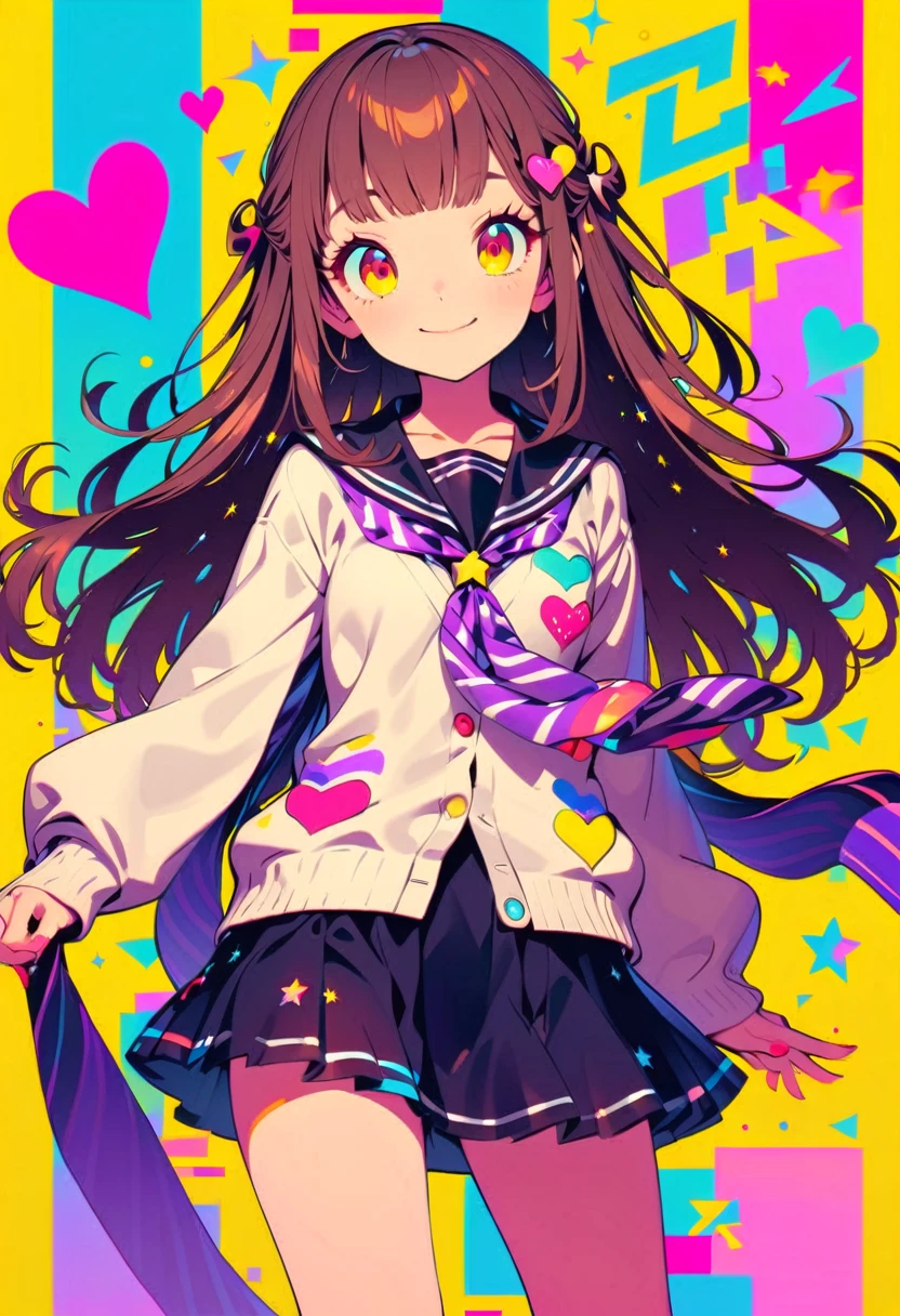 masterpiece, best quality, highres, 1girl, kizuna ai, small breasts ,long hair, brown hair, multicolored hair, floating hair, pink hairband, pink highlights, streaked hair, smiling