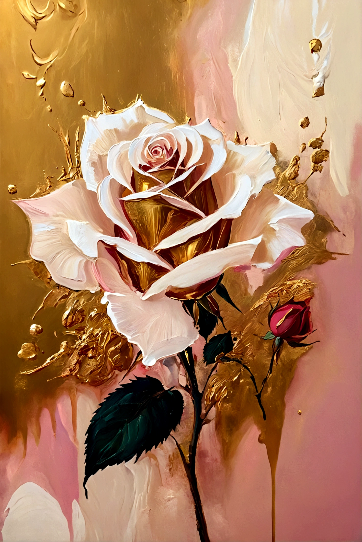 Gold plating,Rose,vanilla,cream,Thick Texture Paint, whiskey,Abstract Art,emotion,emotion