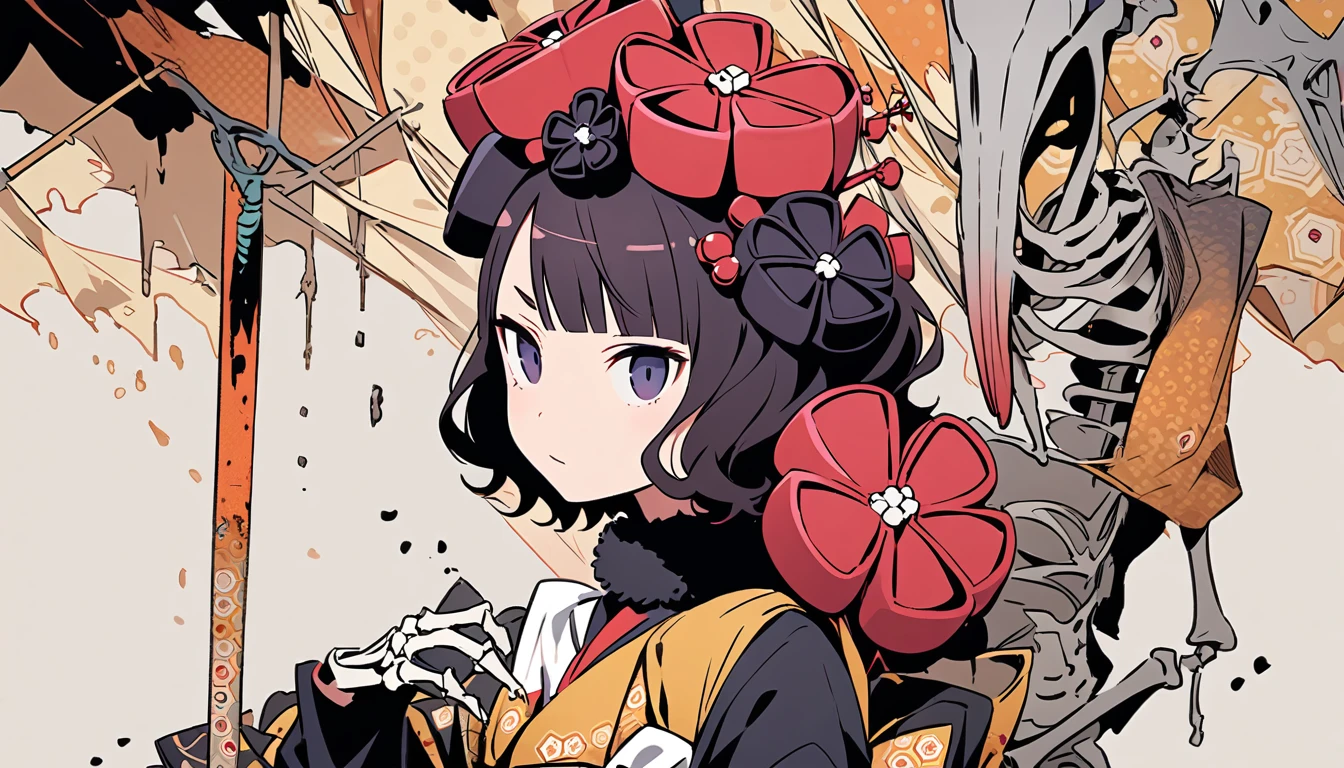 (((Katsushika Hokusai))), ((Skeleton)), Horror elements
