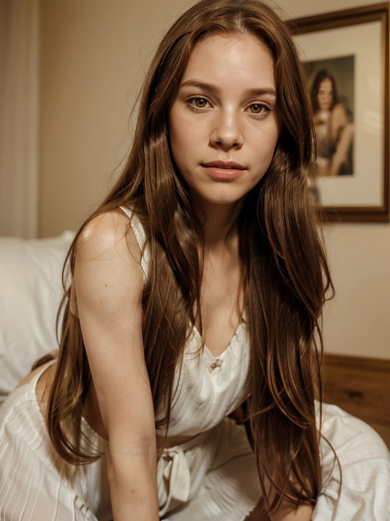 Young lili taylor, long straight auburn hair, fair skin, light complexion, oval face, soft facial features, expressive hazel eyes, subtle makeup, medium build