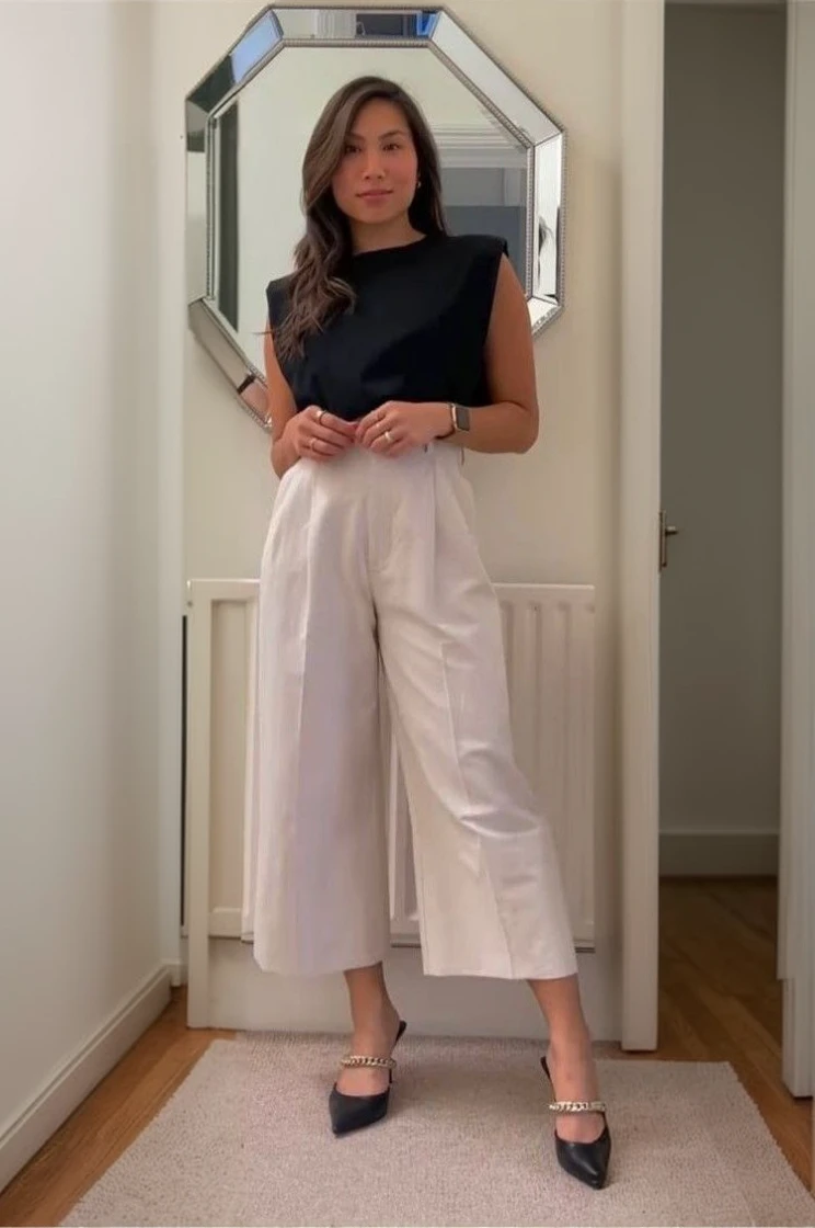 1girl wearing professional clothes and wide leg pants