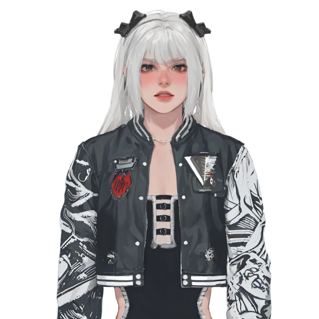 (masterpiece:1.2, best quality), (1women, solo, upper body:1.2),cute face,Hair: buzz cut, Clothing: oversized, distressed denim jacket with patches and pins, paired with black skinny jeans and combat boots, Hanging out in an underground music venue or street art exhibit