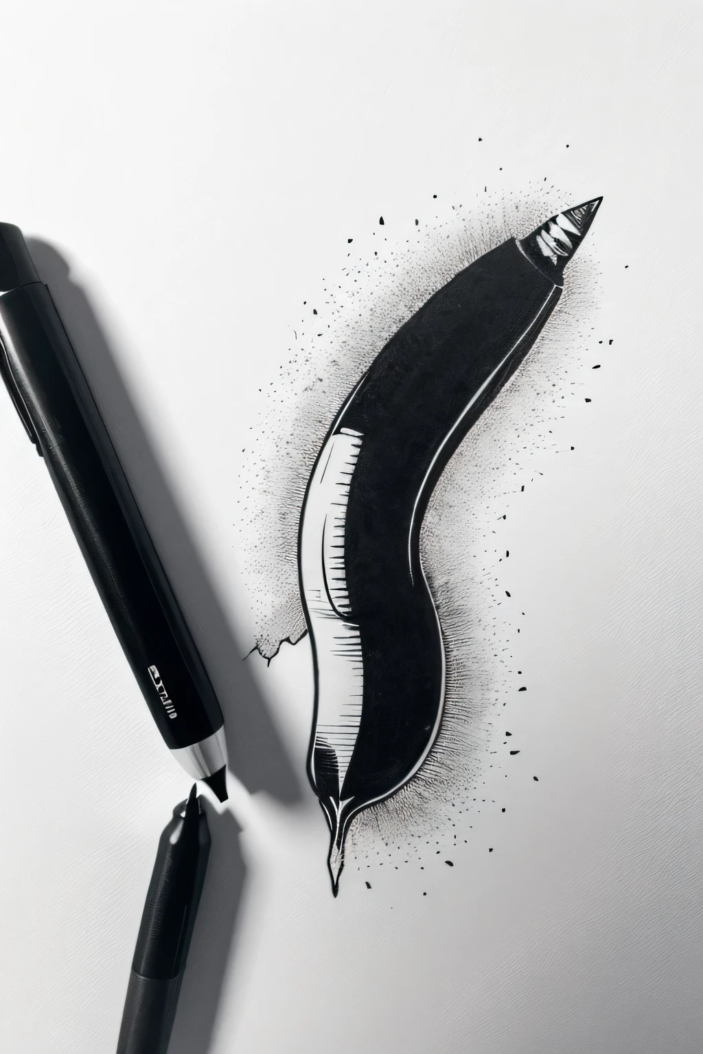 Please help me to produce a black and white line drawing of bullet and pen