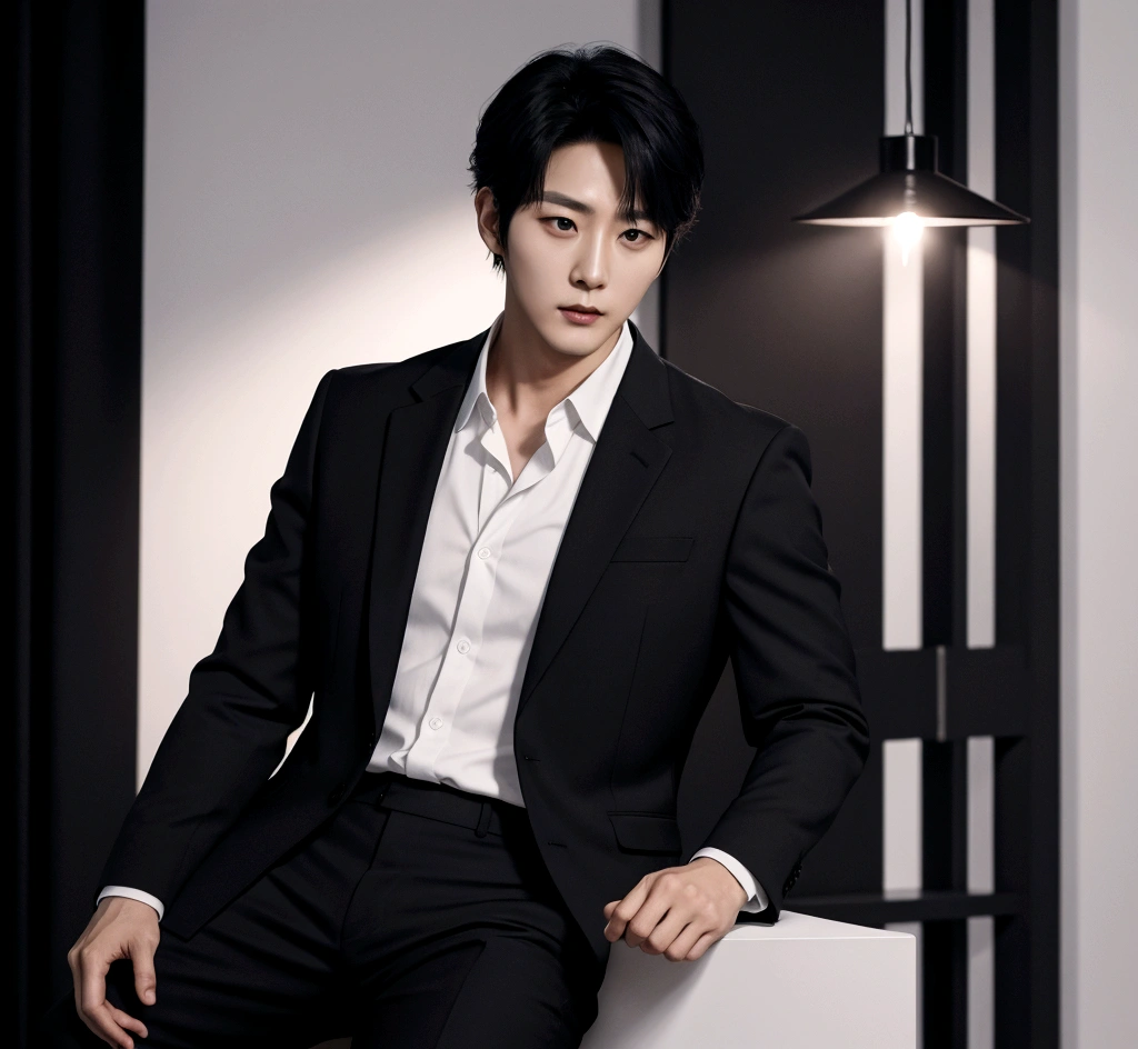 40 years old Korean handsome wearing black suit