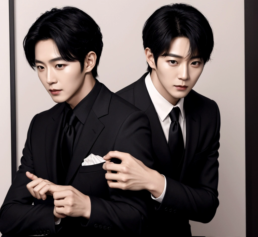 40 years old Korean handsome wearing black suit