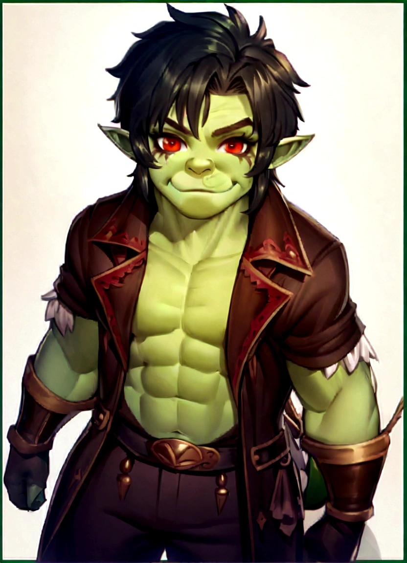 a close up of a cartoon character with a green face, orc, dog - faced muscular Leprechaun, fighting fantasy style image, Leprechaun, Gremlin, malicious smile, casimir art, drak fantasy Leprechaun, tema orc, fully colored, commission for high resolution, Leprechaun art, an orc, Hero 2d Fanart Artsation, coloured lineart, a Leprechaun pirate