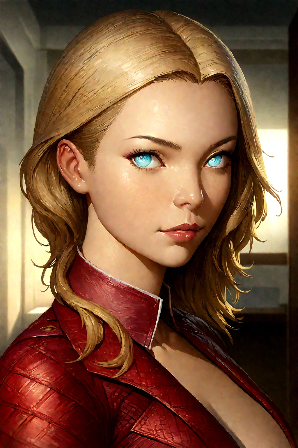 nude,as Kristanna Loken T-X, Kristann Loken face, ultra-detailed, realistic, realistic face, perfect face, perfect nose, detailed hair, blond collected office hairstyle, detailed eyes, (best quality), in bedroom, masterpiece, ultra-detailed, uhd, high resolution, (rim lighting:1.2), two tone lighting, hyperdetailed, (artstation:1.4), cinematic, dramatic light,