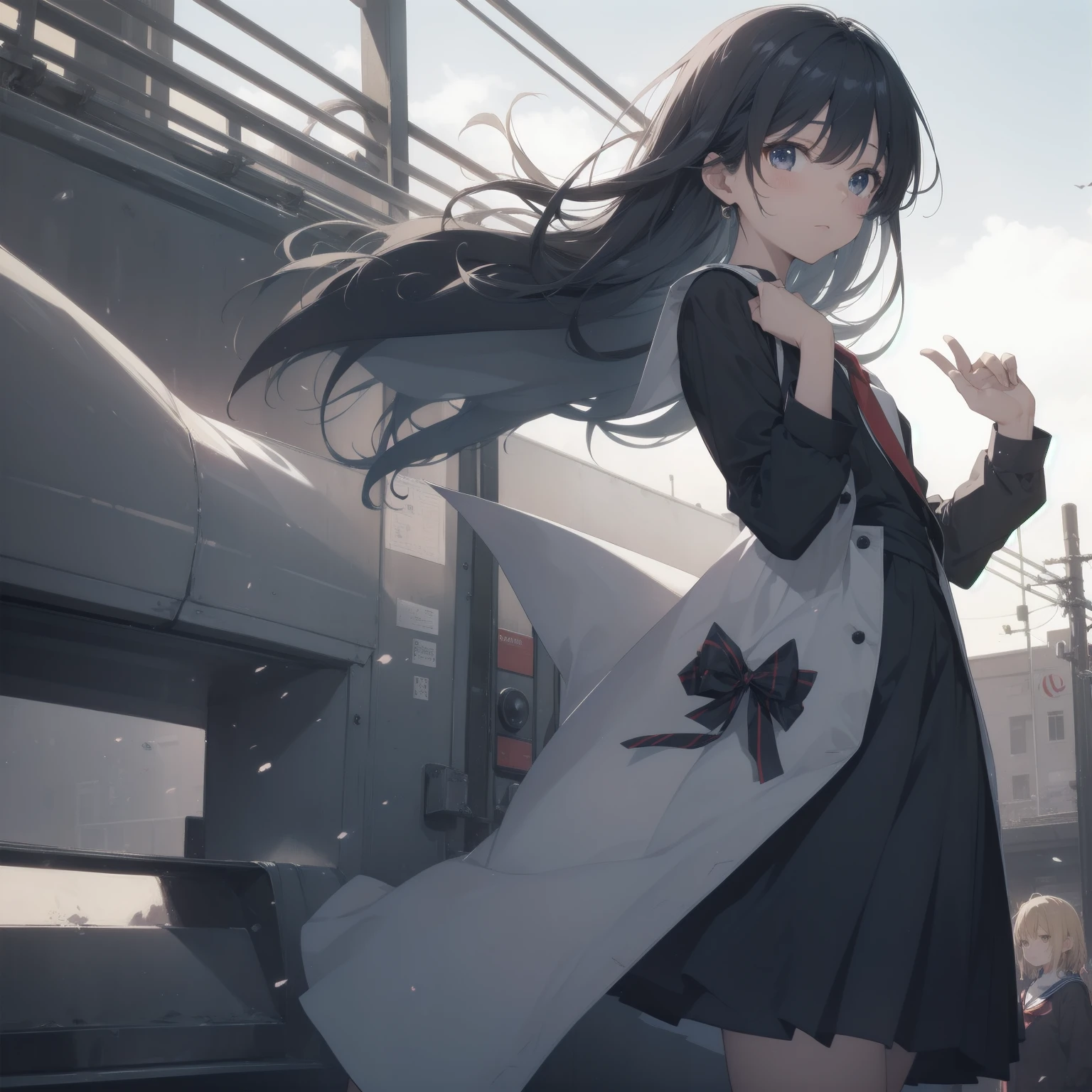 ultra-absurdres-Top quality by artist God, ultra-detailed, high resolution, anime moe artstyle, best anime 8k konachan wallpaper, pixiv contest winner, pool:2810, perfect anatomy,break, 1girl, (Please draw a girl walking sleepily to school alone. )break,(Solo,little female, 13-year-old:1.3),Full limbs, complete fingers,a junior high school student, (very short hair), short cut, flat chest, , small butt, small black eyes, beautiful detailed eyes, well-proportioned iris and pupils, expressive eyes, highres detailed hair, soft expression, salor school_uniform, sailor collar, serahuku, bow, pleated skirt,(Detailed Lighting), (Detailed background), in the School commute route. break,dewy skin, perspiration on the skin,skin texture, fine lines, pores, natural imperfections,light reflections, glossy skin, shiny skin,break, Best cinematic lighting powered by famous artist, 8k,beauty illustration,photoshop_(medium),very aesthetic,break,((artist:enkyo_yuuichirou )), artist:clamp ,artist:carnelian ,artist:kantoku ,