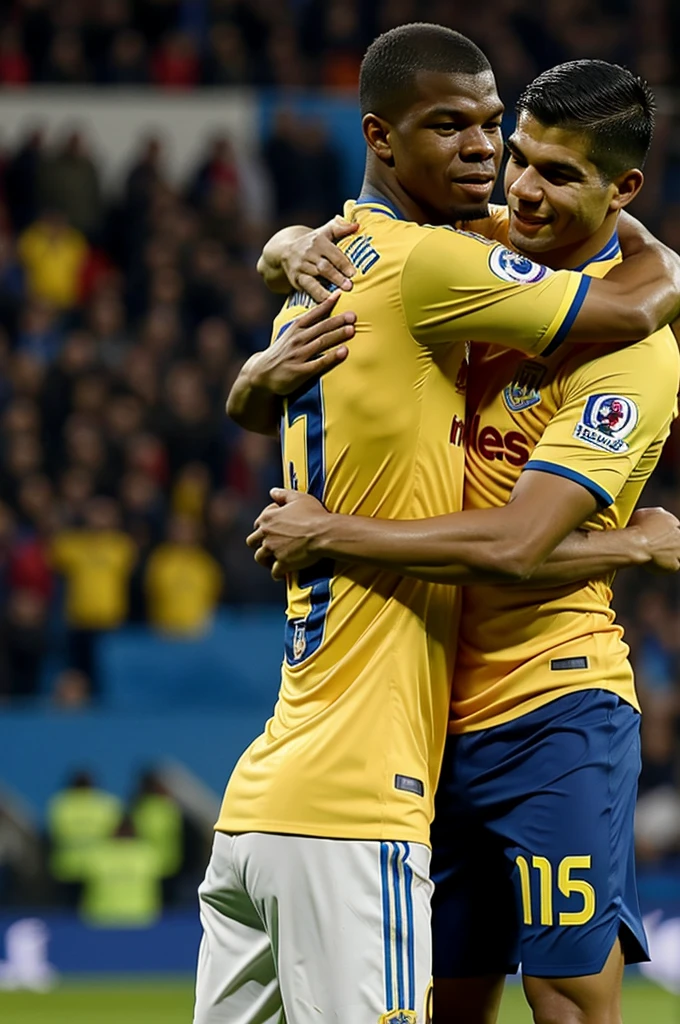 Enner Valencia and Rafael Correa hugging