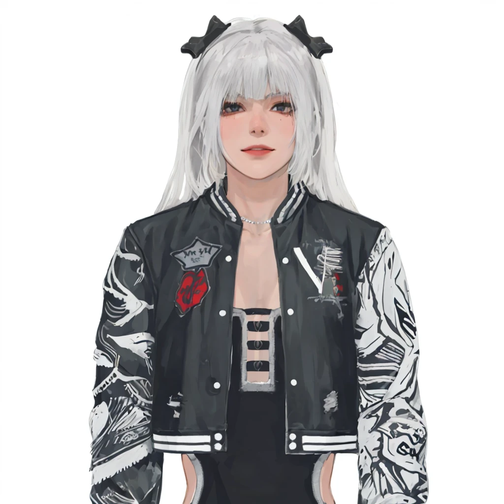 (masterpiece:1.2, best quality), (1girl, solo, upper body:1.2),smile face,Hair: buzz cut,Clothing: oversized, distressed denim jacket with patches and pins, paired with black skinny jeans and combat boots, Hanging out in an underground music venue or street art exhibit