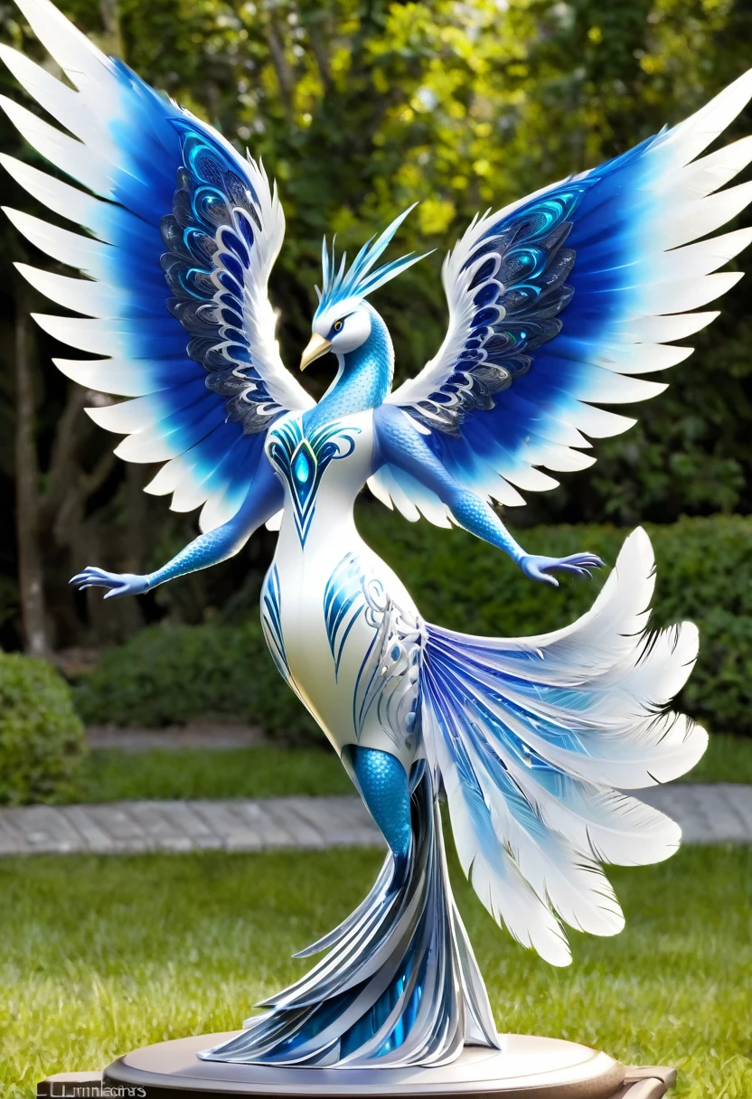 Luminara: Enhanced Description
Name: Luminara
Height: 100 meters (328 feet)
Wingspan: 200 meters (656 feet)
Appearance:
Feathers: Brilliant, glowing white with luminescent blue markings.
Eyes: Shimmering blue, reflecting tranquility and wisdom.
Chest: Massive, puffy chest feathers resembling very large breasts.
Tail Feathers: Long and flowing, sparkling like stardust.
Aura: Emits a soft, radiant light that dispels darkness and brings a sense of calm and safety.
Visualization
Imagine Luminara with her majestic, massive chest feathers, radiating light and peace, standing next to the Statue of Liberty for scale. The sheer size and beauty of Luminara would create a breathtaking, divine image, showcasing her powerful and serene presence.