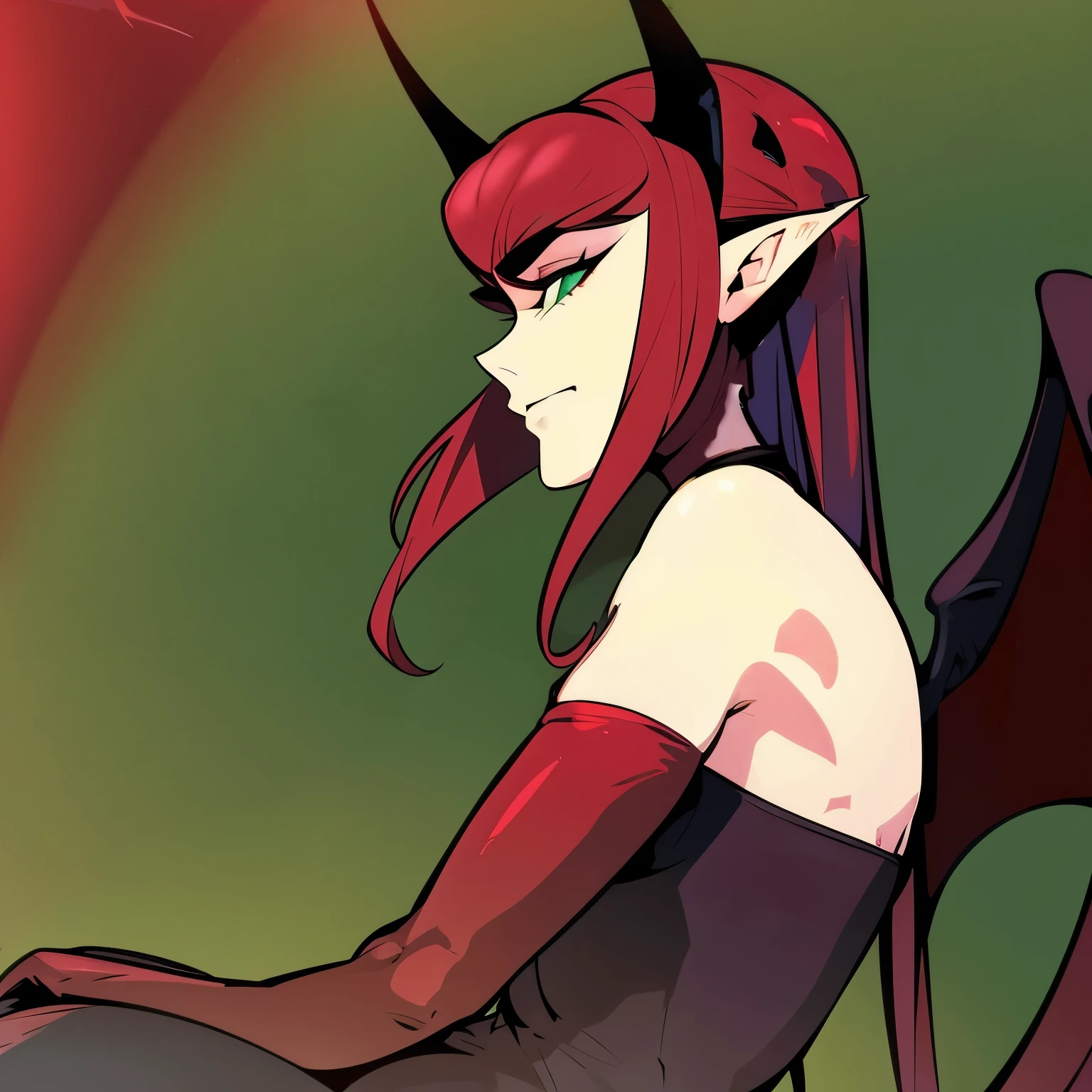 long red hair, demon tail, devil, normal anatomy, proportional, devil wings