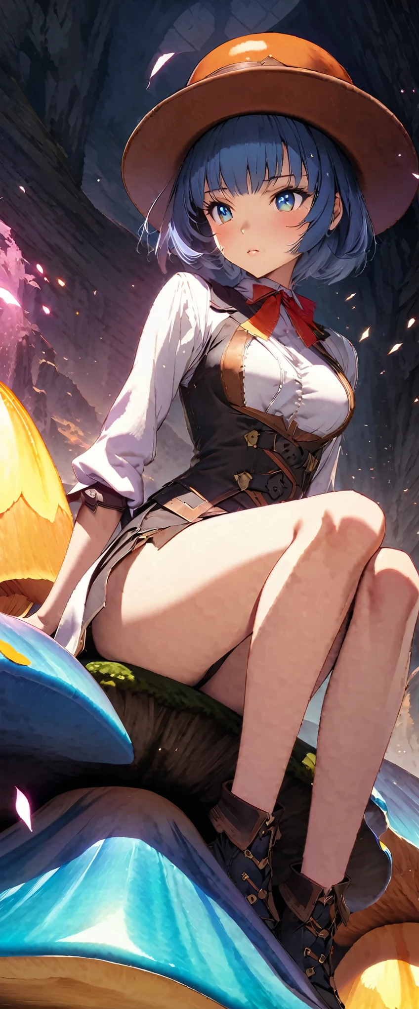 a closeup of a woman sitting on a mushroom wearing a bowler hat, 2. 5 d cgi anime fantasy illustrations, anime fantasy illustration, anime fantasy illustrations, detailed digital anime art, yoshitakka amano Karol Bak, Digital fantasy art 2D, fantasy art style, detailed Digital fantasy art 2D, fantasy style art.., Digital fantasy art )